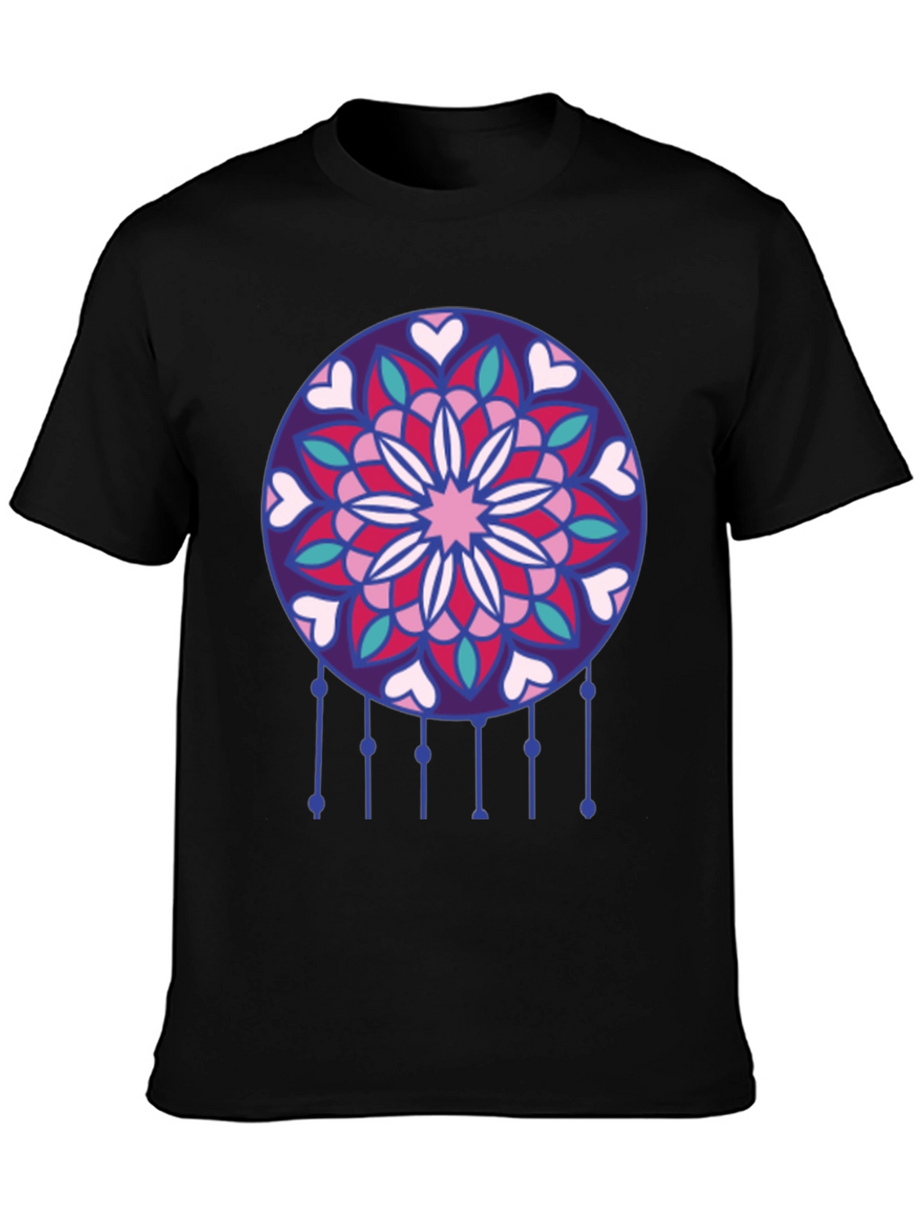 Dreamcatcher Heart Mandala Black T-Shirt