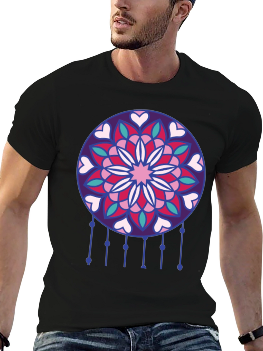 Dreamcatcher Heart Mandala Black T-Shirt