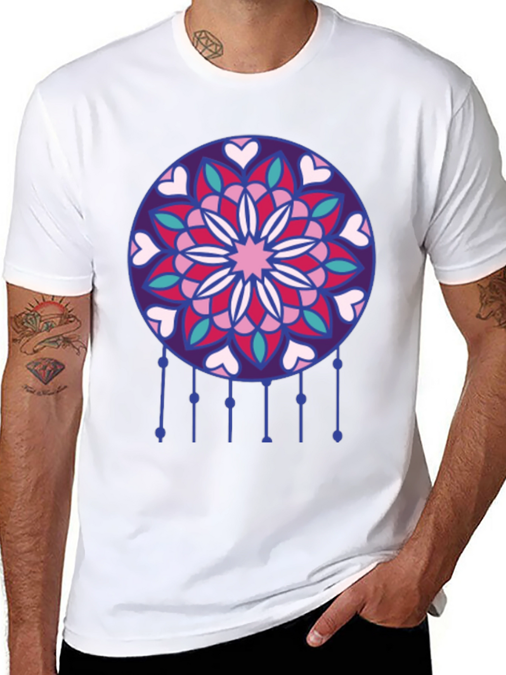 Dreamcatcher Heart Mandala Black T-Shirt