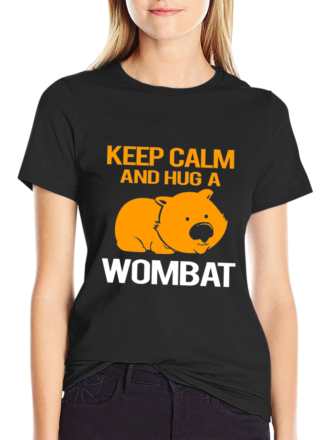 Keep Calm and Hug a Wombat Black T-Shirt