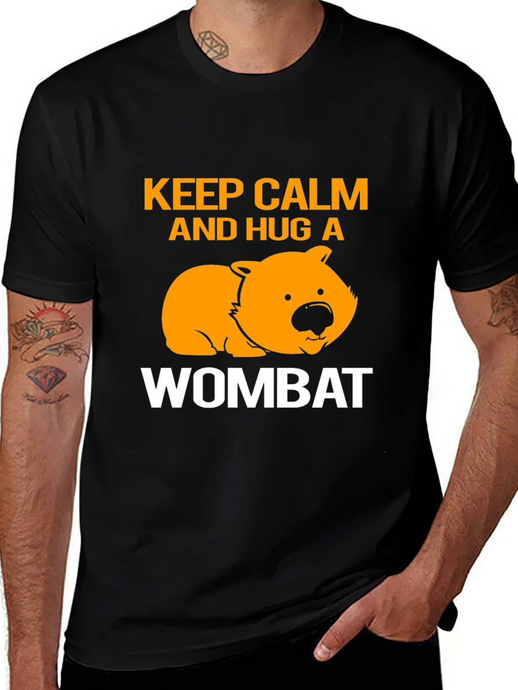 Keep Calm and Hug a Wombat Black T-Shirt