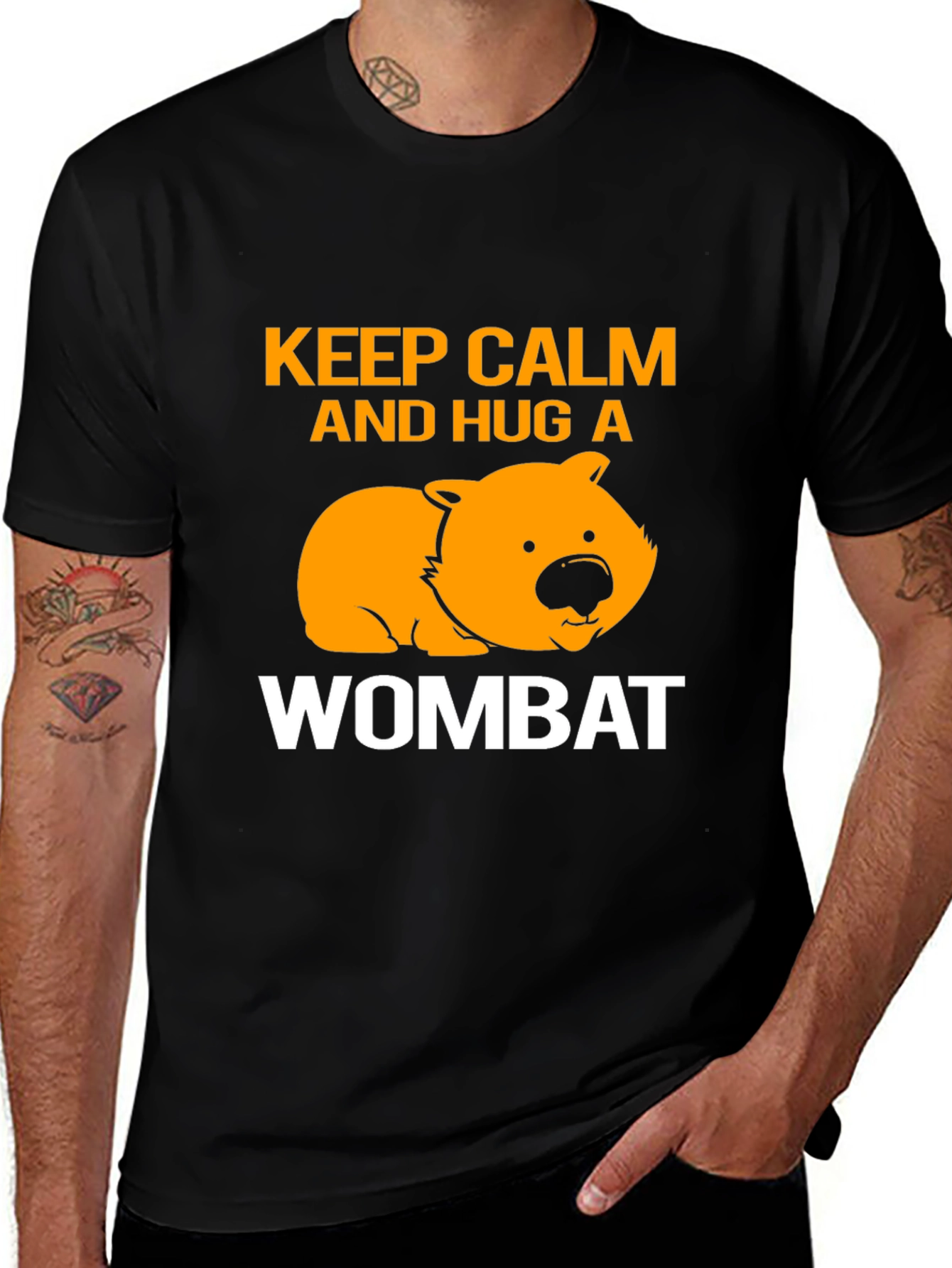 Keep Calm and Hug a Wombat Black T-Shirt