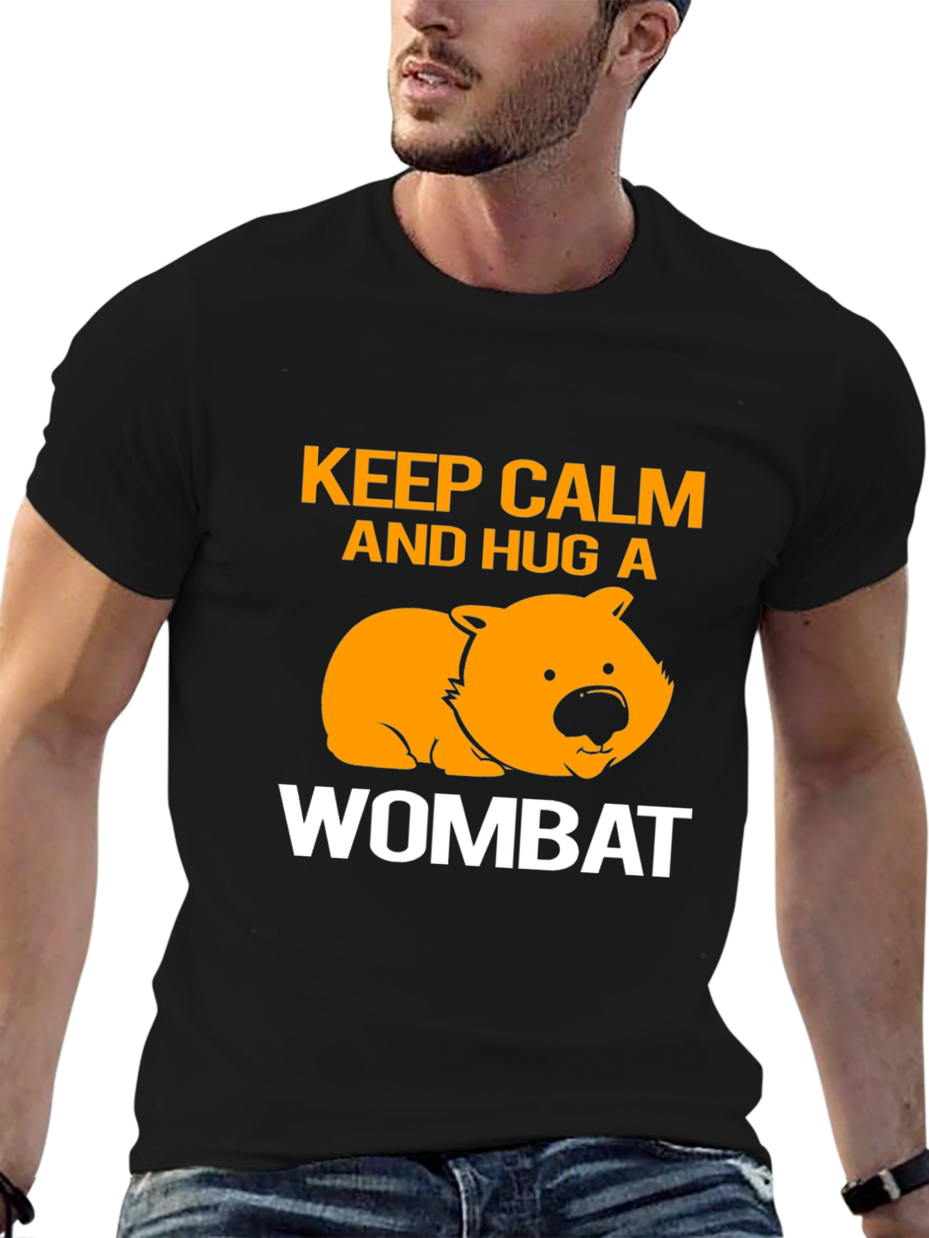 Keep Calm and Hug a Wombat Black T-Shirt