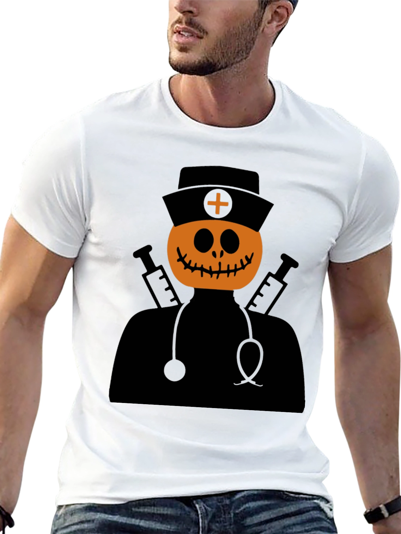 Halloween Pumpkin Nurse T-Shirt - Spooky Season Apparel