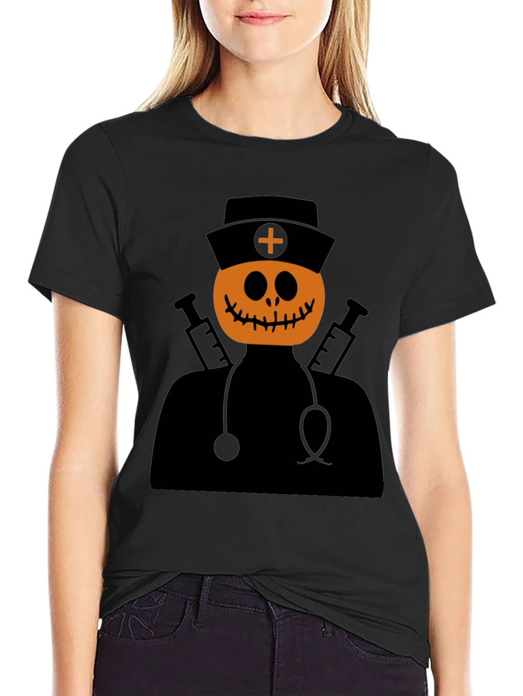 Halloween Pumpkin Nurse T-Shirt - Spooky Season Apparel