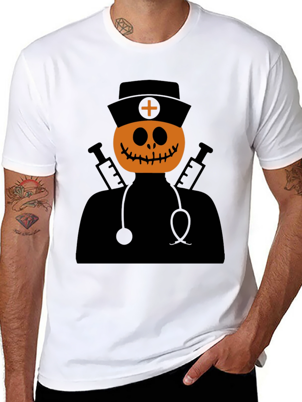 Halloween Pumpkin Nurse T-Shirt - Spooky Season Apparel