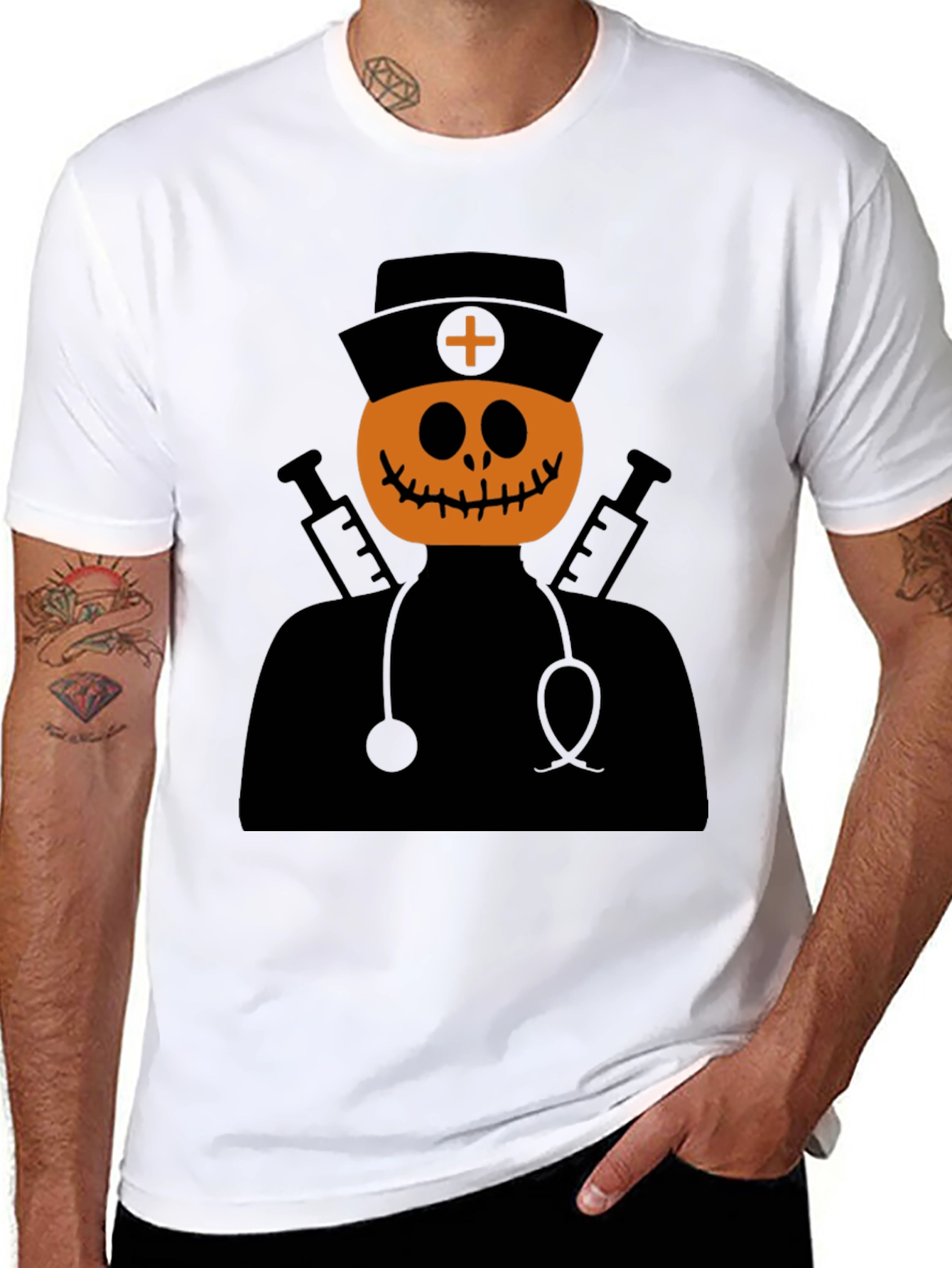 Halloween Pumpkin Nurse T-Shirt - Spooky Season Apparel