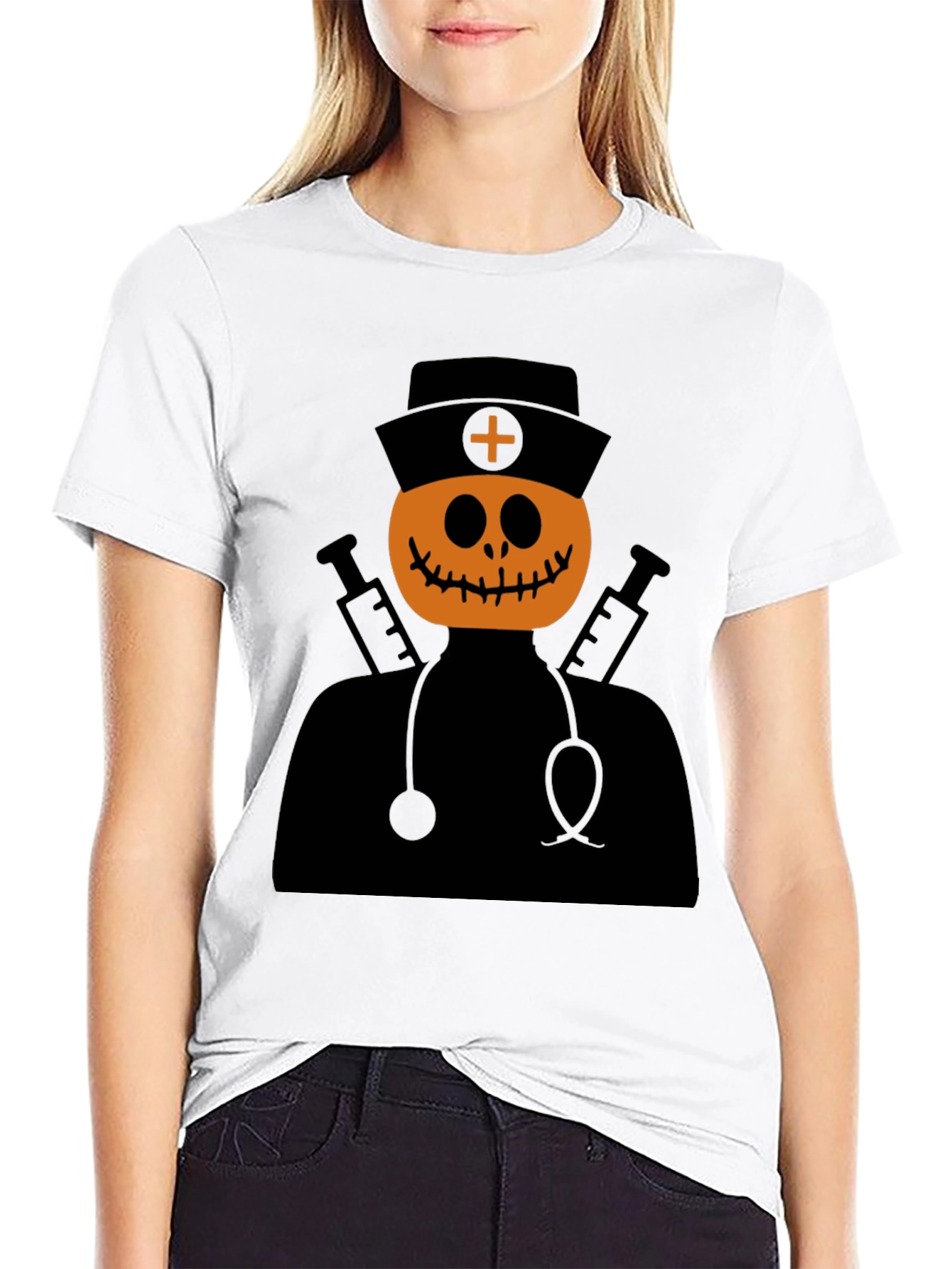 Halloween Pumpkin Nurse T-Shirt - Spooky Season Apparel