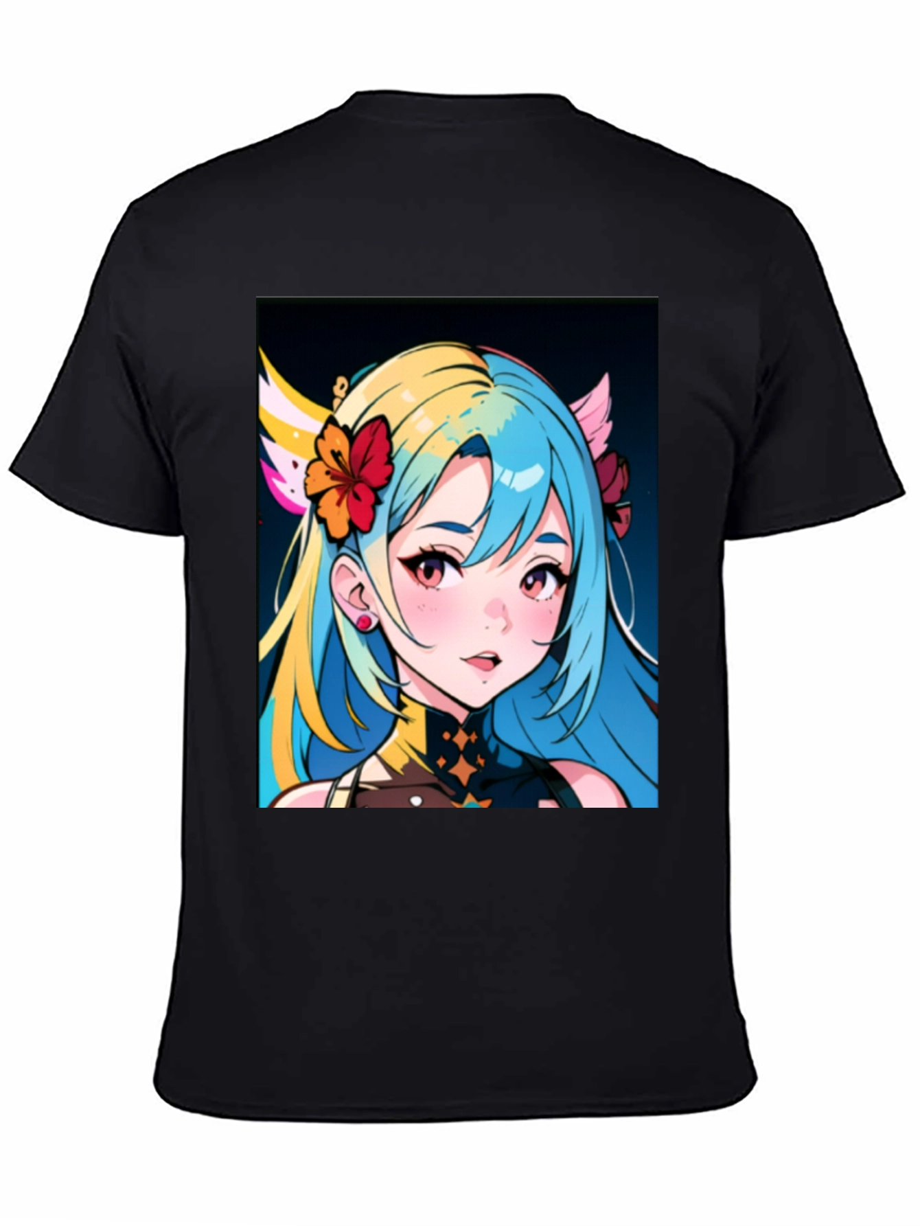 Anime Girl Graphic Tee - Black Cotton Casual Shirt