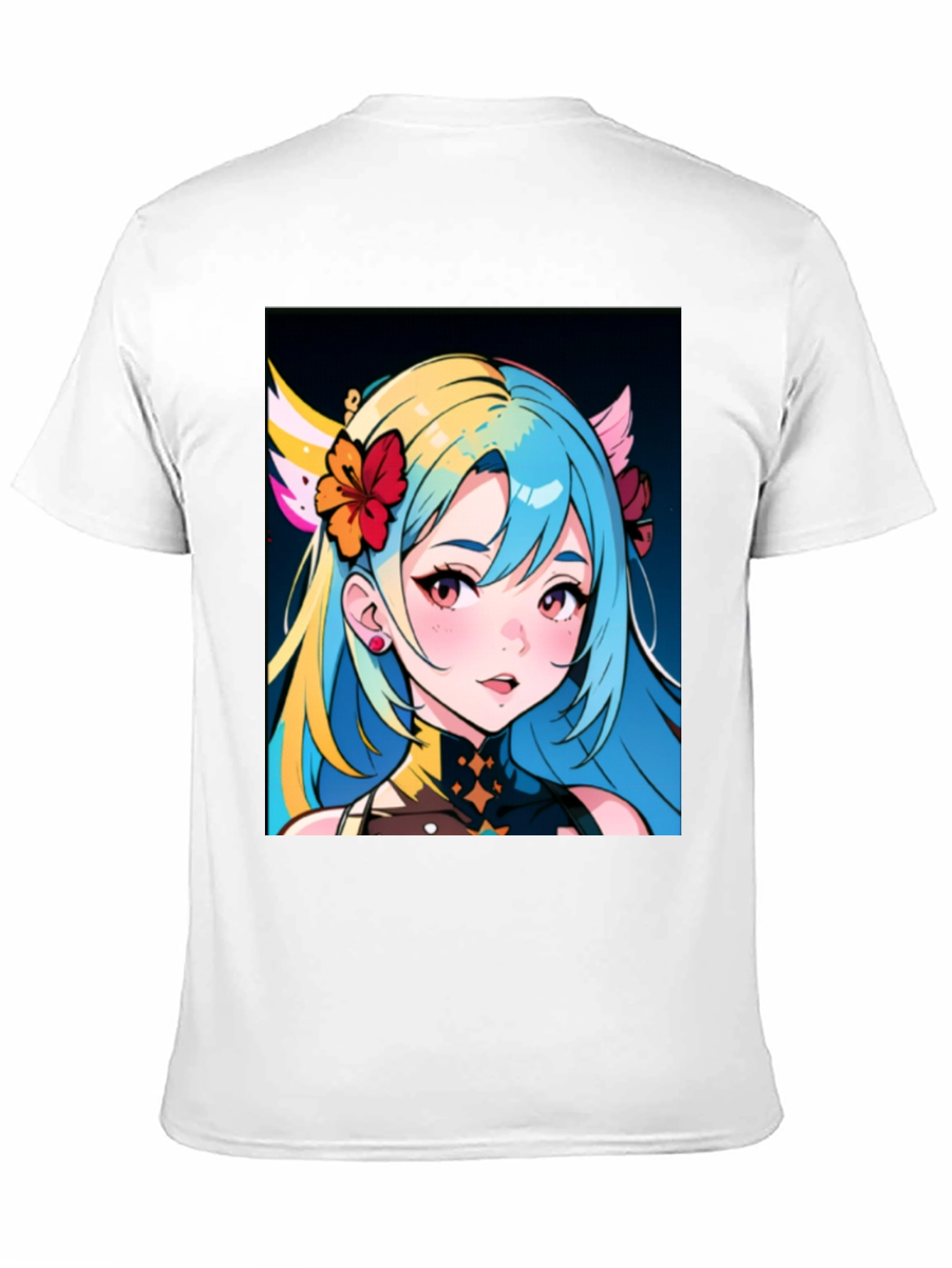 Anime Girl Graphic Tee - Black Cotton Casual Shirt