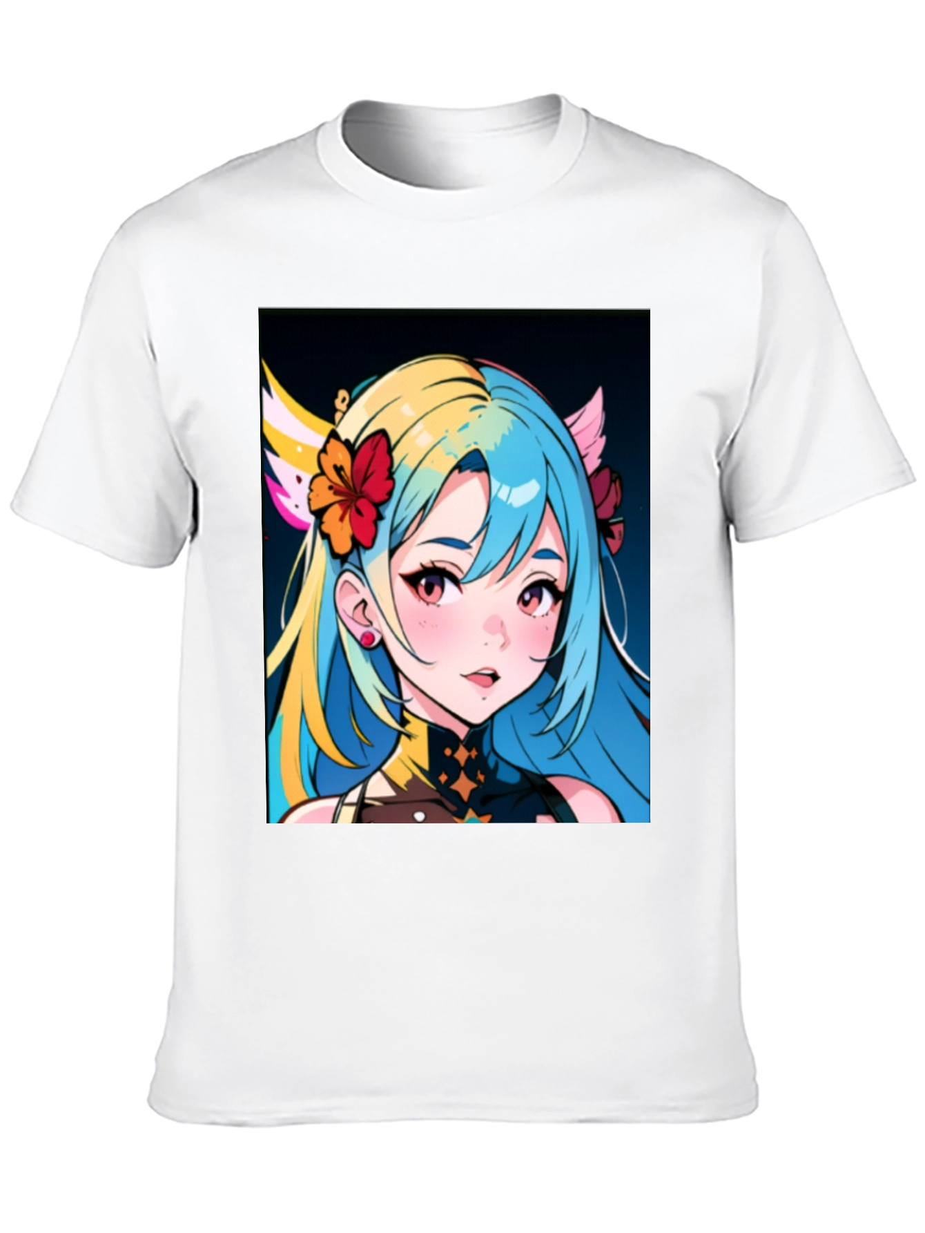 Anime Girl Graphic Tee - Black Cotton Casual Shirt
