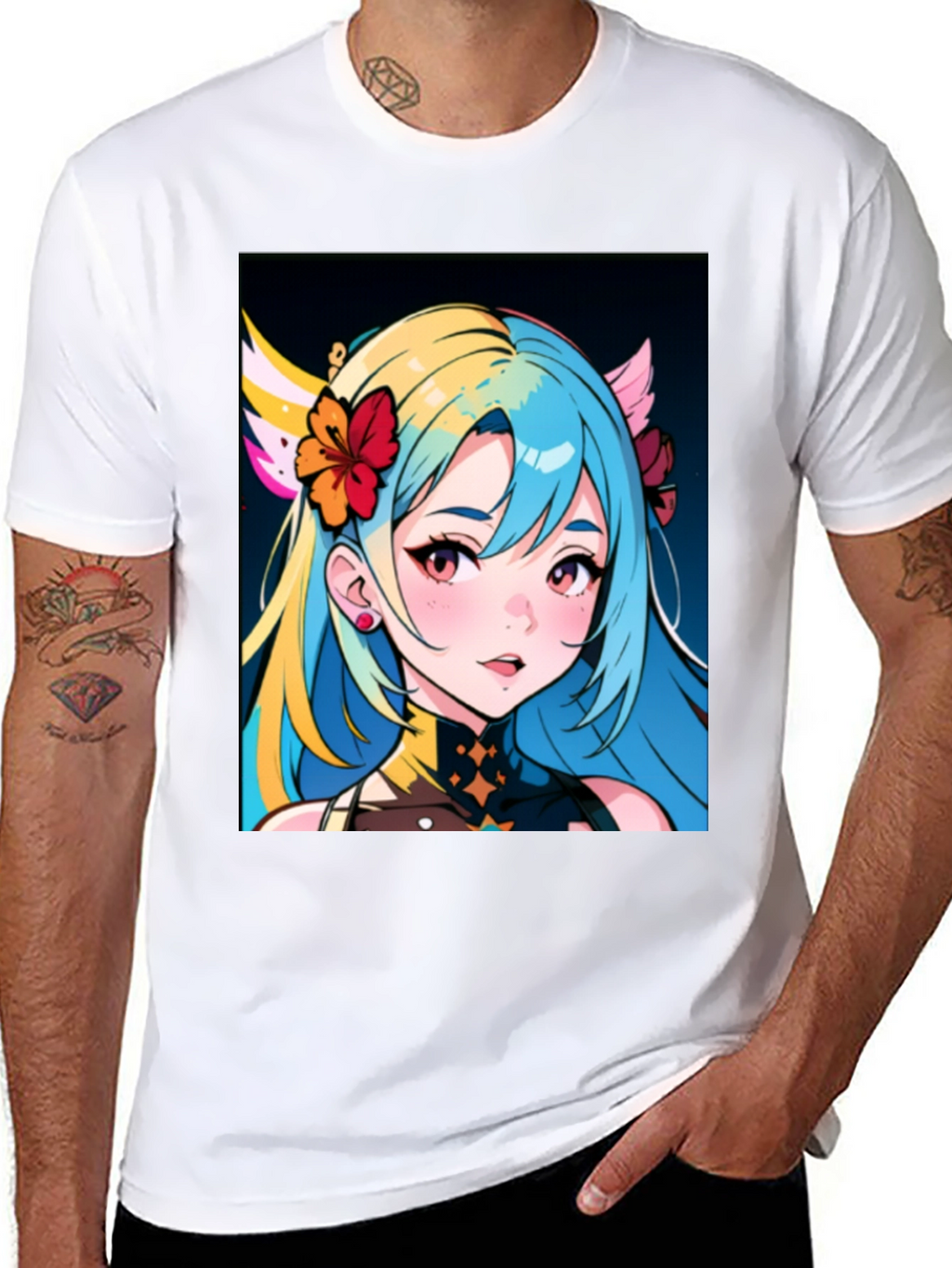 Anime Girl Graphic Tee - Black Cotton Casual Shirt