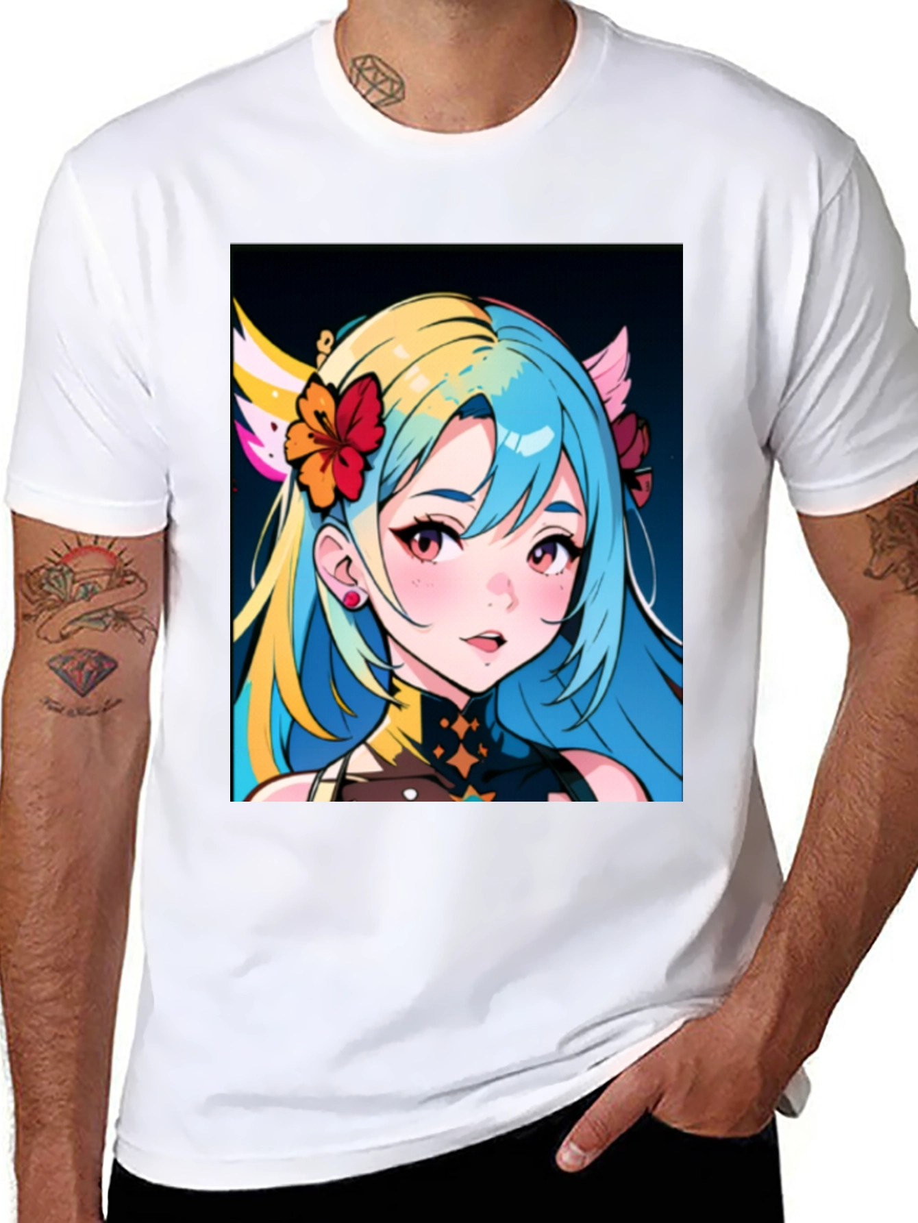 Anime Girl Graphic Tee - Black Cotton Casual Shirt
