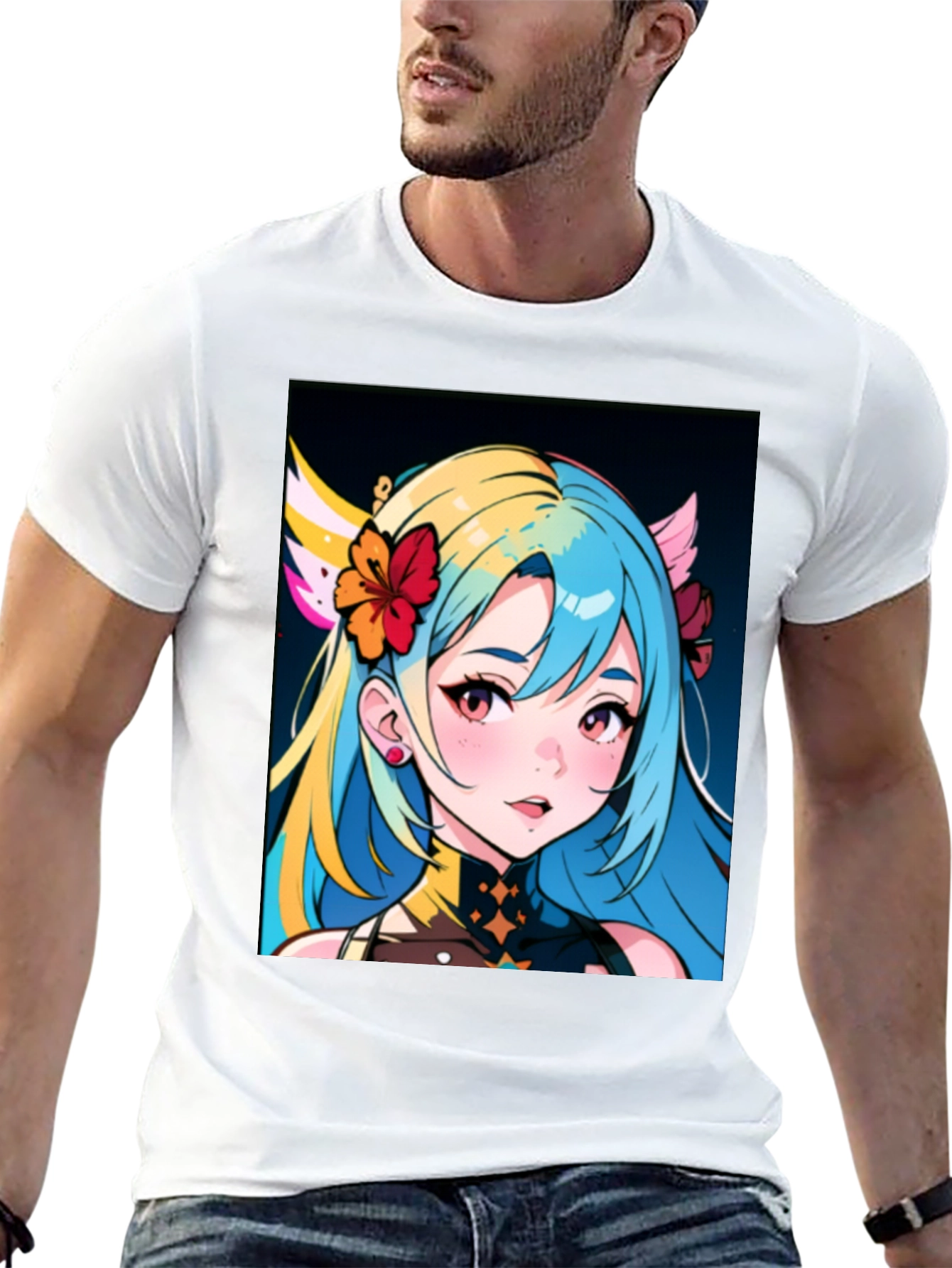 Anime Girl Graphic Tee - Black Cotton Casual Shirt