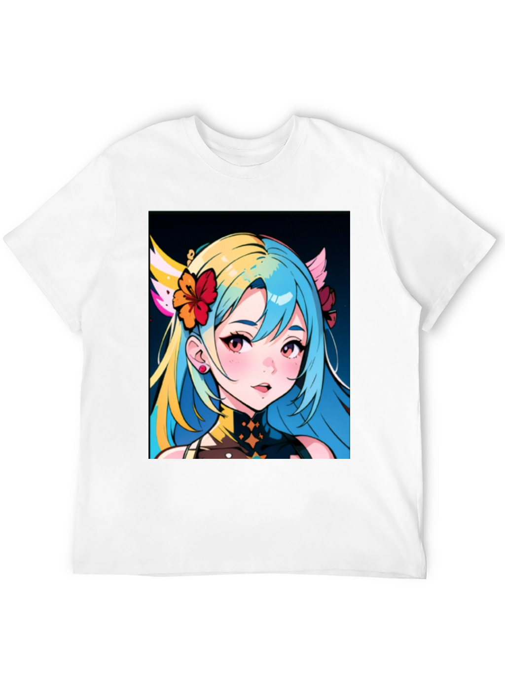 Anime Girl Graphic Tee - Black Cotton Casual Shirt