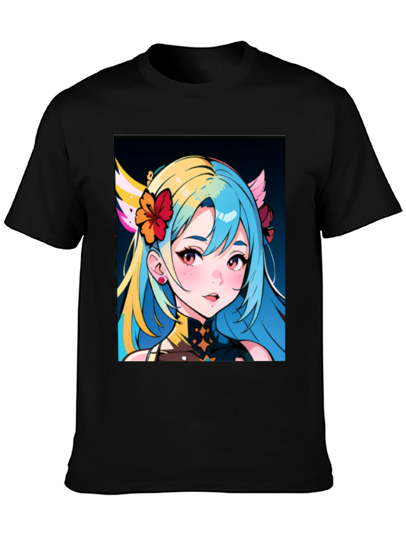 Anime Girl Graphic Tee - Black Cotton Casual Shirt