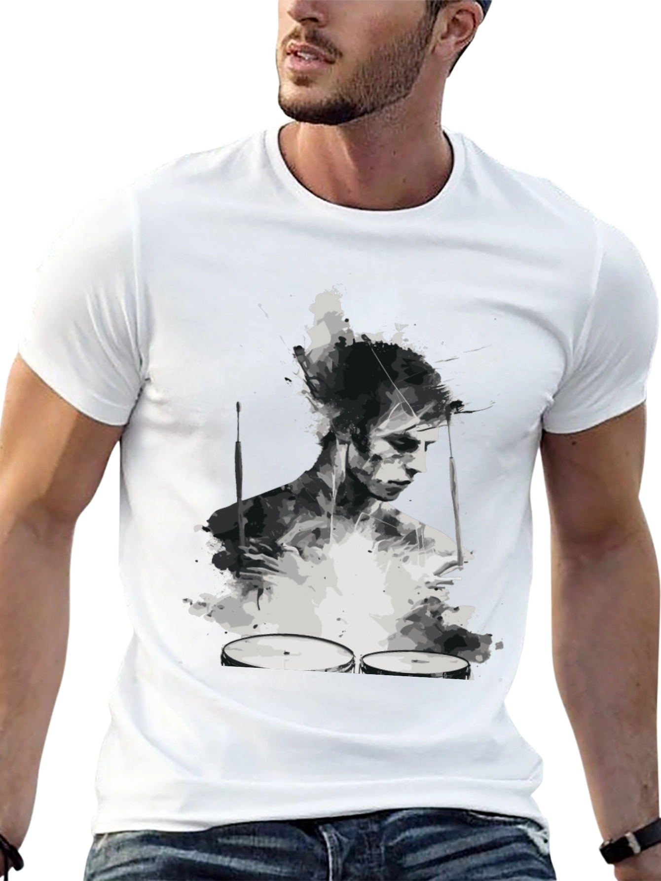 Abstract Drummer Graphic Tee - Black