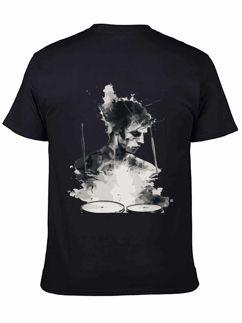 Abstract Drummer Graphic Tee - Black
