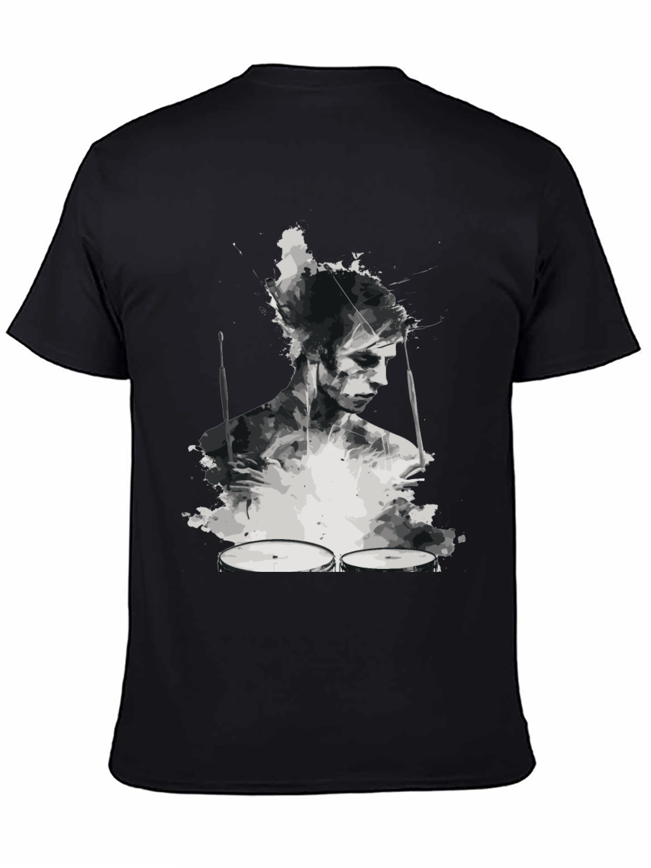 Abstract Drummer Graphic Tee - Black