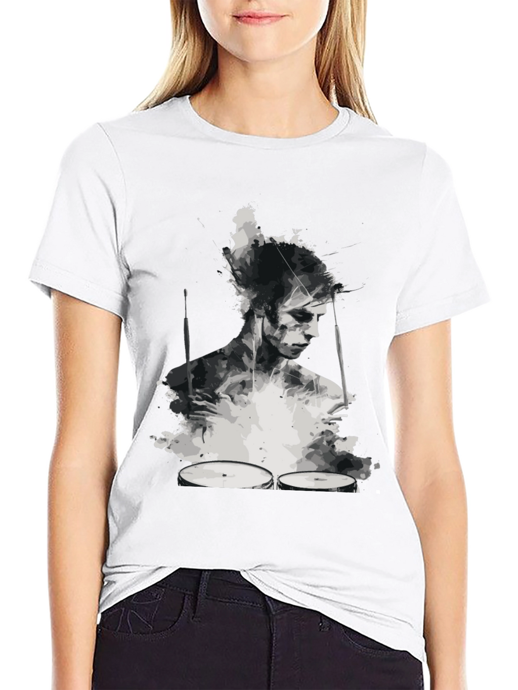 Abstract Drummer Graphic Tee - Black