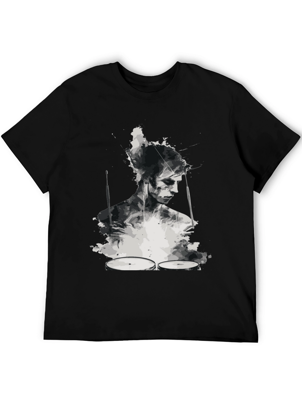 Abstract Drummer Graphic Tee - Black