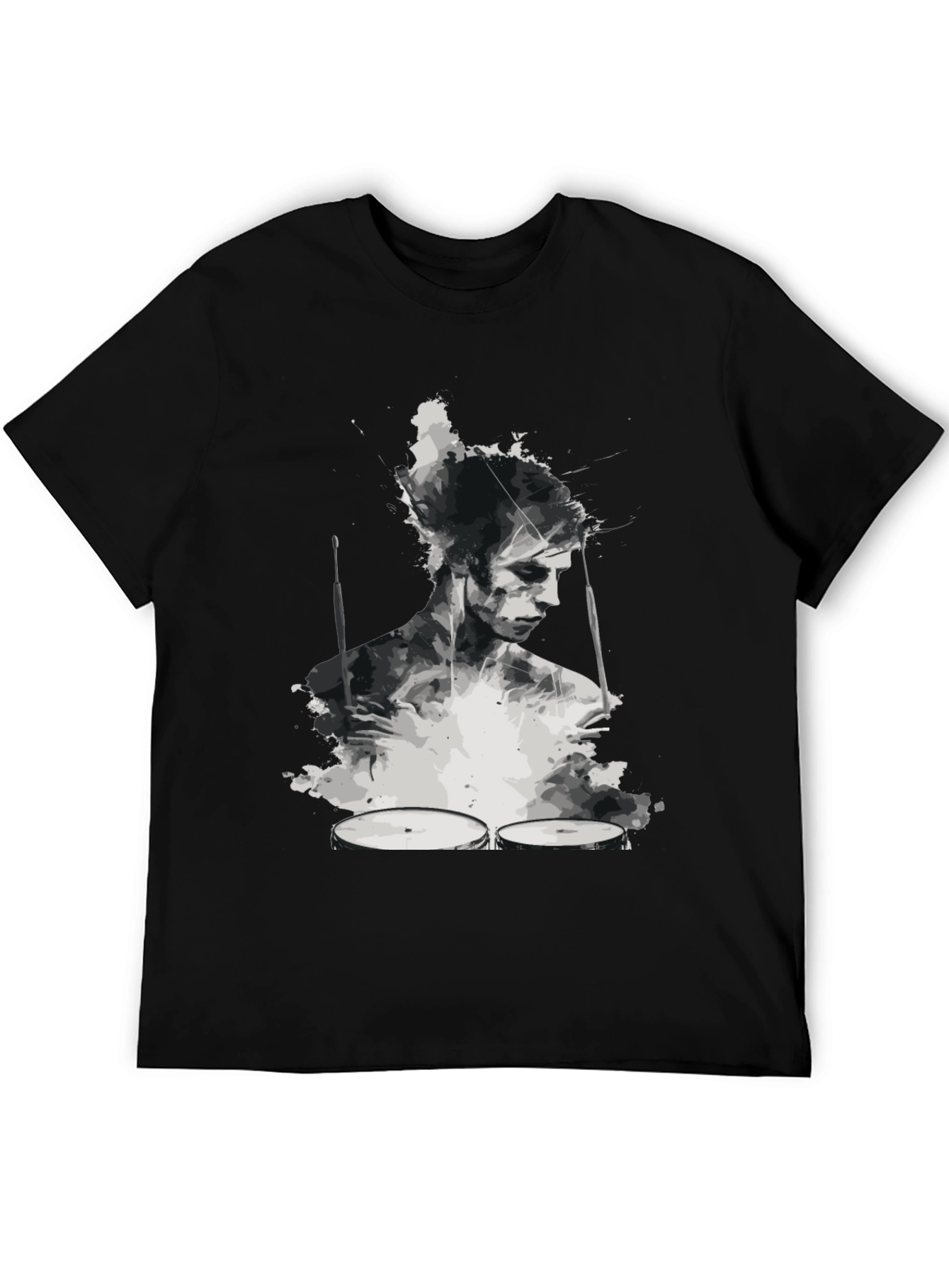 Abstract Drummer Graphic Tee - Black