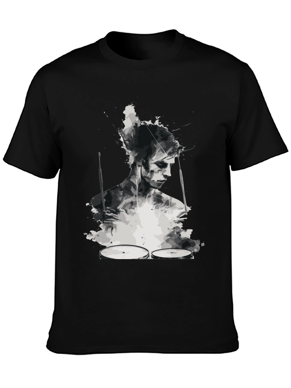 Abstract Drummer Graphic Tee - Black