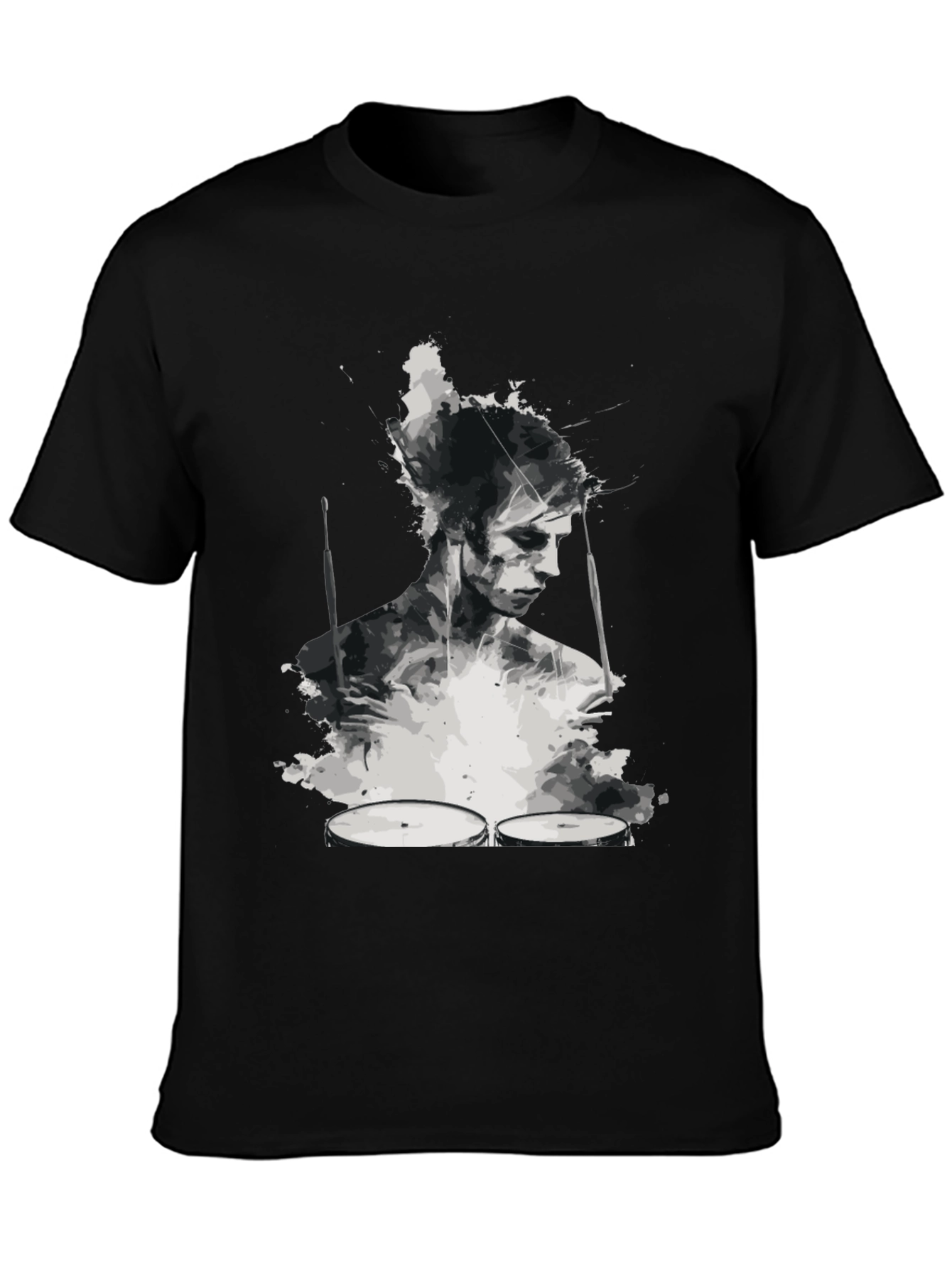 Abstract Drummer Graphic Tee - Black
