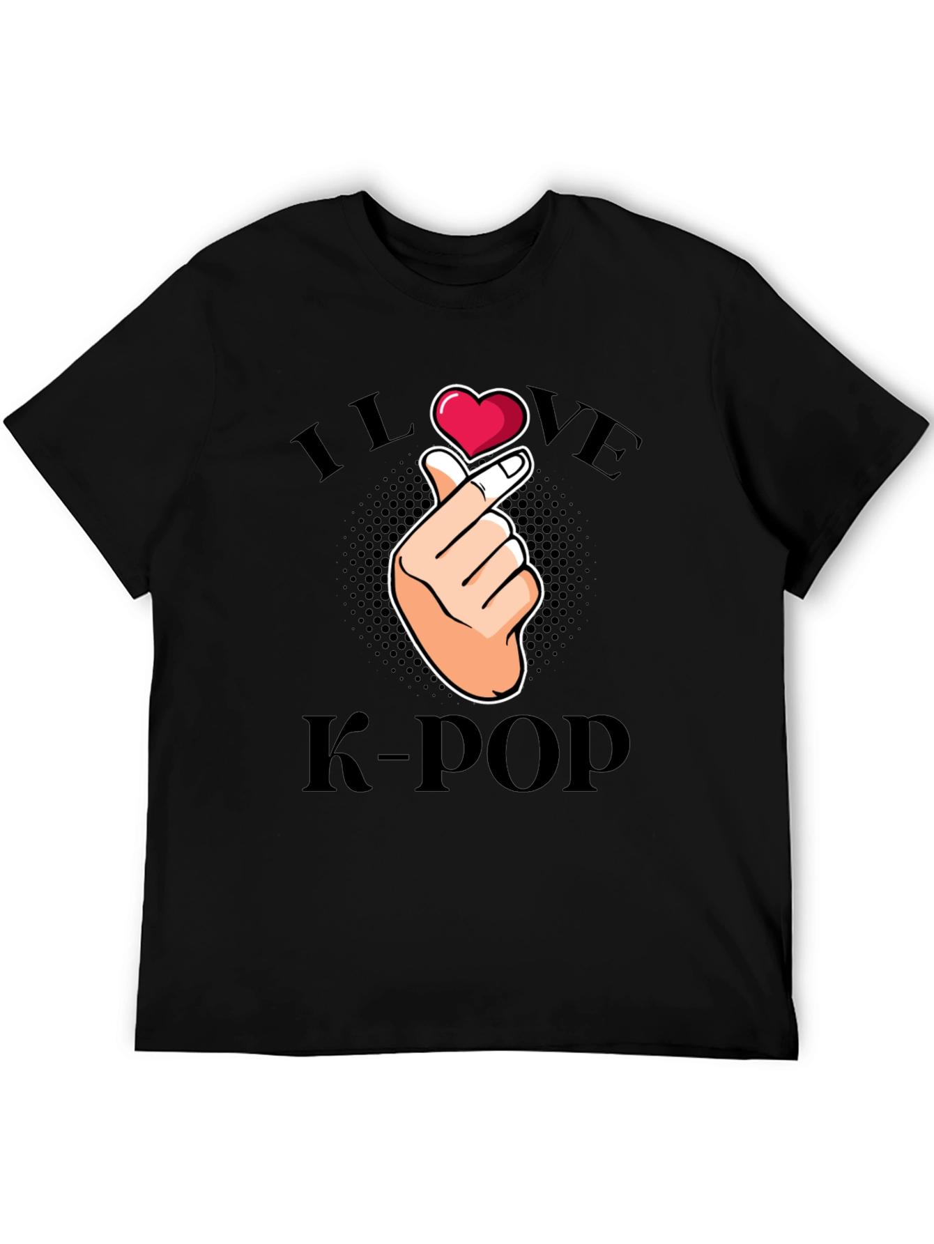 I Love K-Pop Finger Heart Graphic Tee - Black