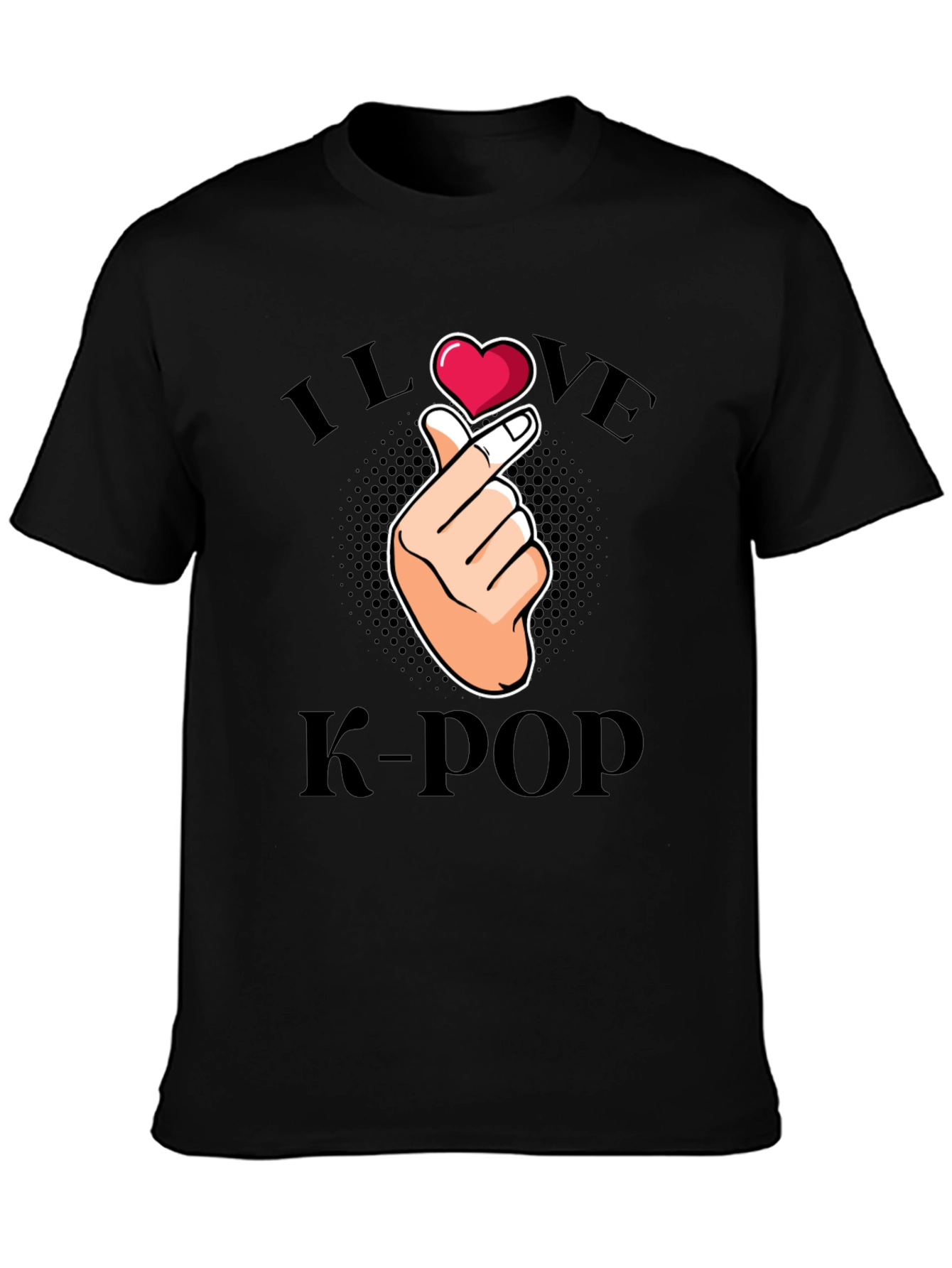 I Love K-Pop Finger Heart Graphic Tee - Black
