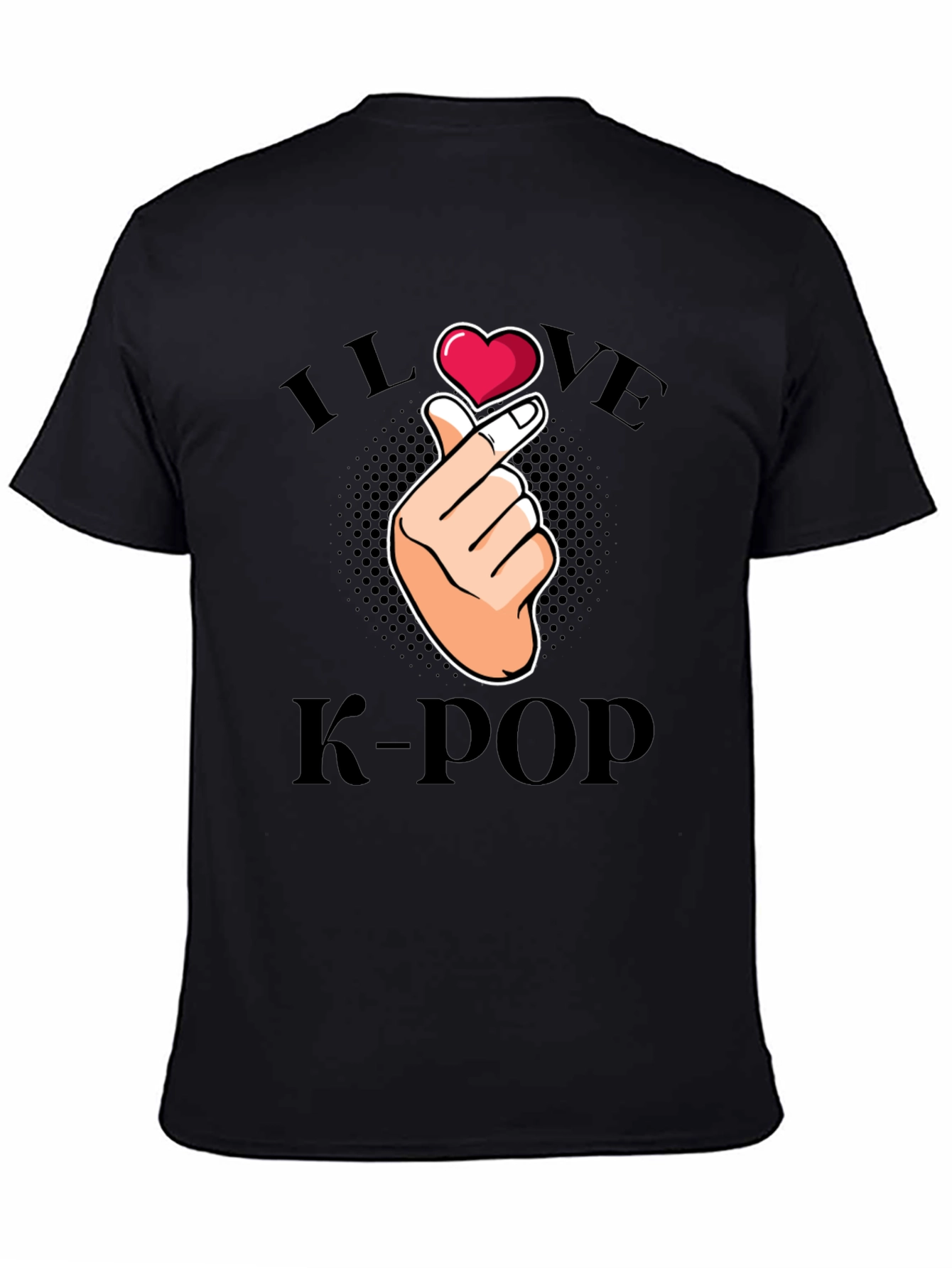 I Love K-Pop Finger Heart Graphic Tee - Black