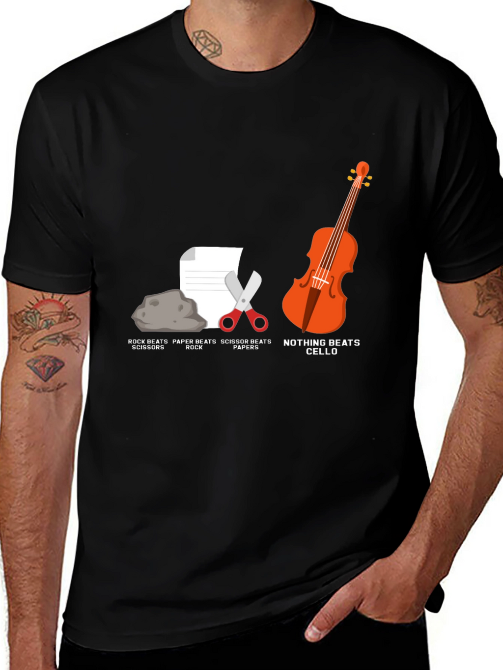 Rock Paper Scissors Cello Humor T-Shirt
