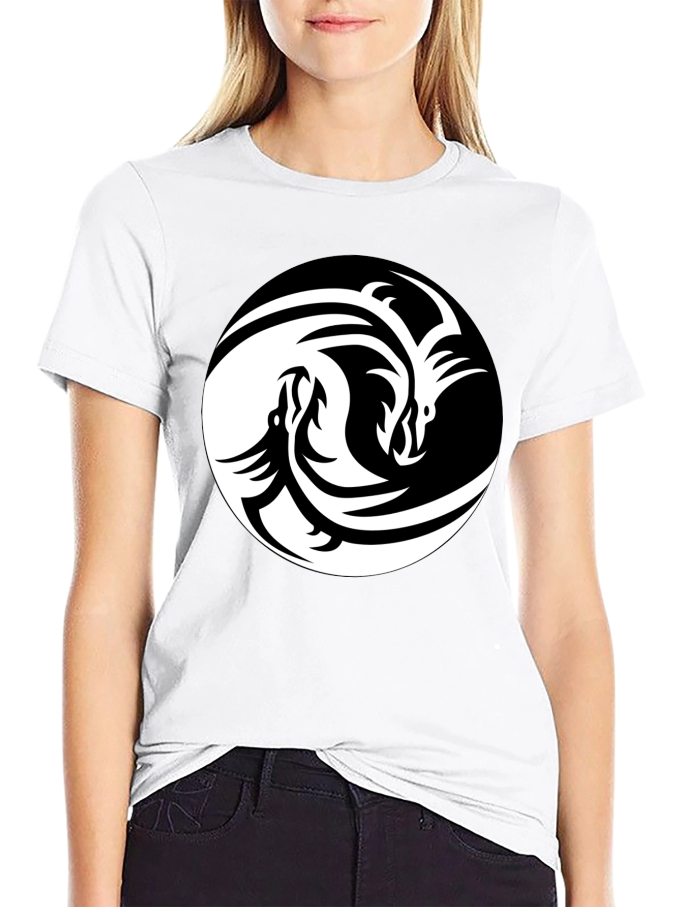 Yin Yang Dragon Graphic Tee - Unisex Black T-Shirt
