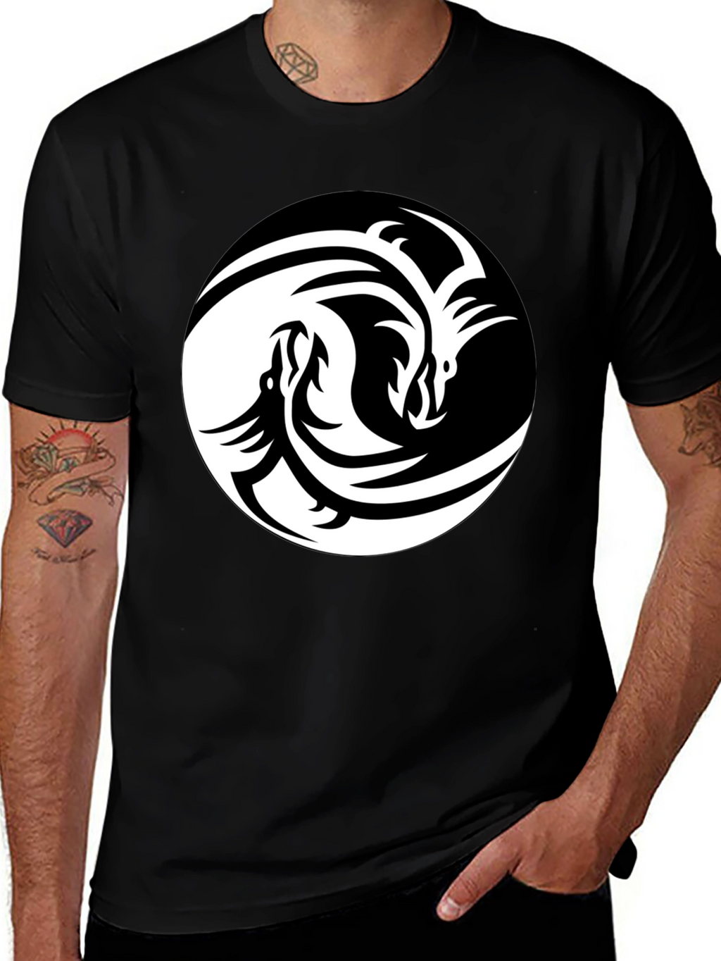 Yin Yang Dragon Graphic Tee - Unisex Black T-Shirt