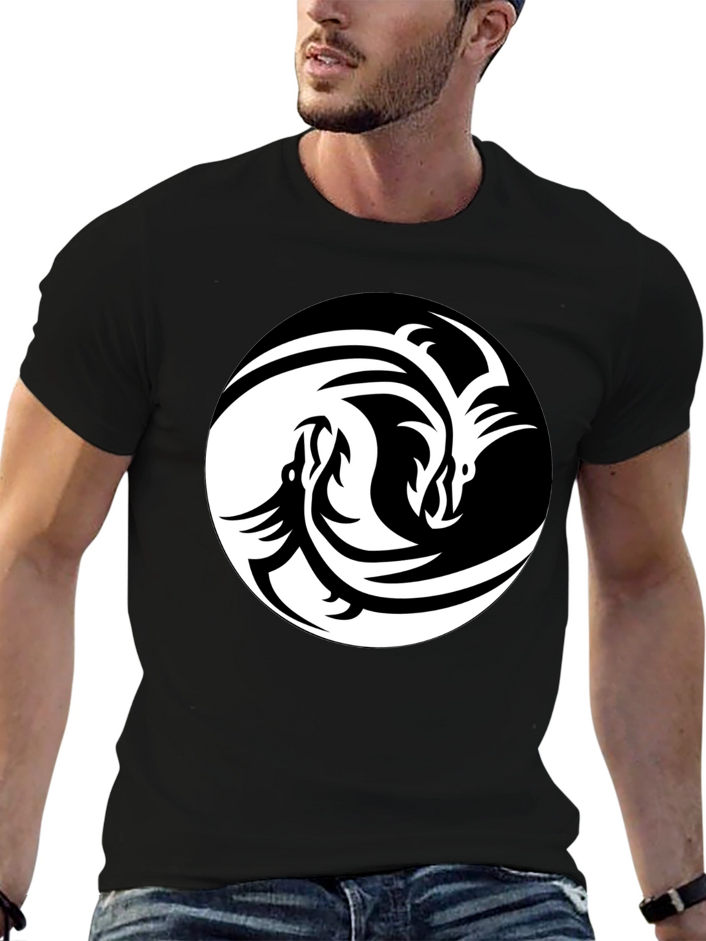 Yin Yang Dragon Graphic Tee - Unisex Black T-Shirt