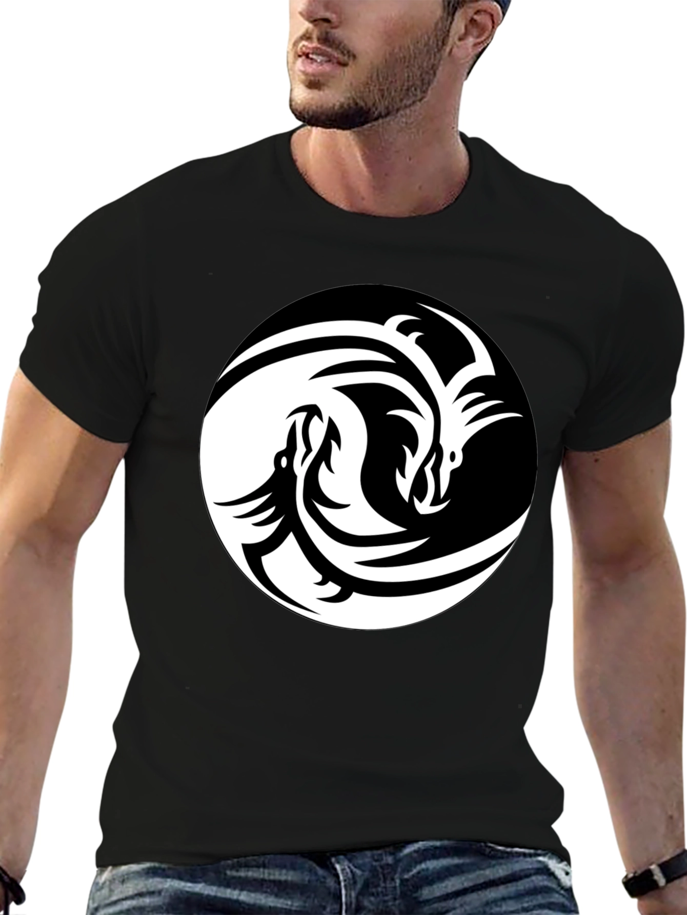 Yin Yang Dragon Graphic Tee - Unisex Black T-Shirt