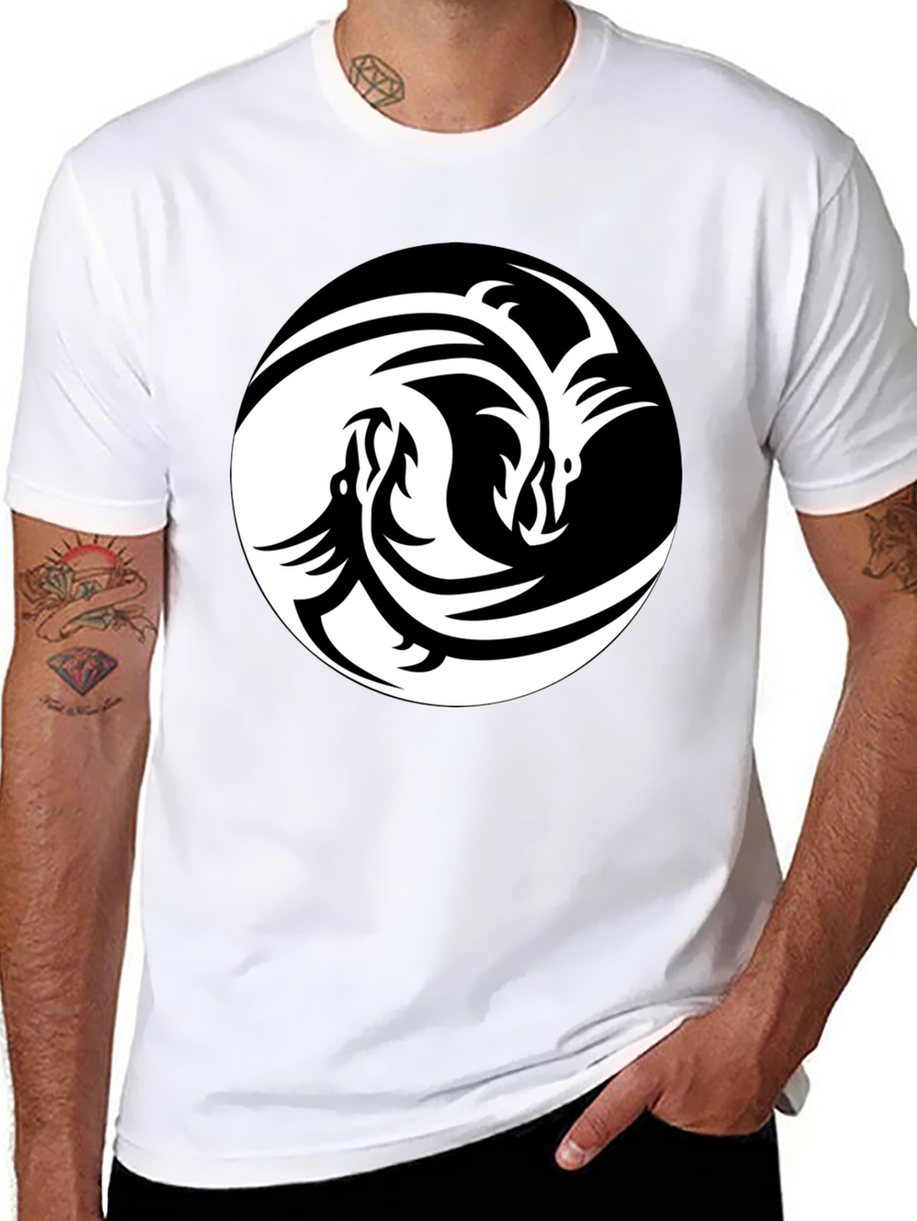 Yin Yang Dragon Graphic Tee - Unisex Black T-Shirt