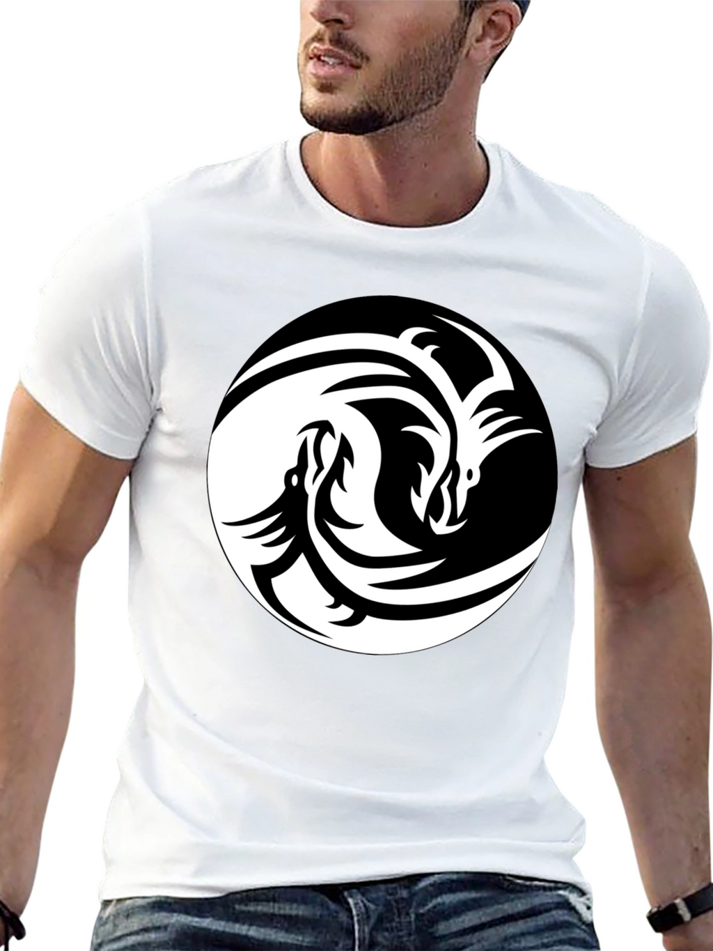 Yin Yang Dragon Graphic Tee - Unisex Black T-Shirt