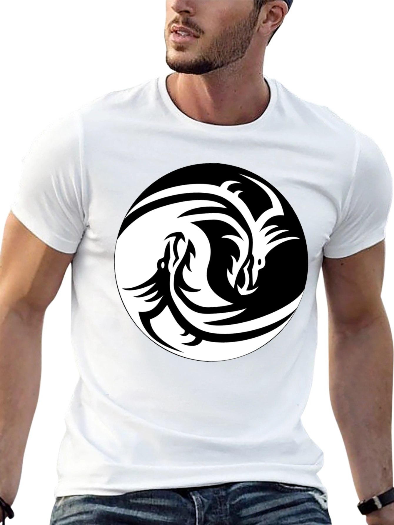 Yin Yang Dragon Graphic Tee - Unisex Black T-Shirt