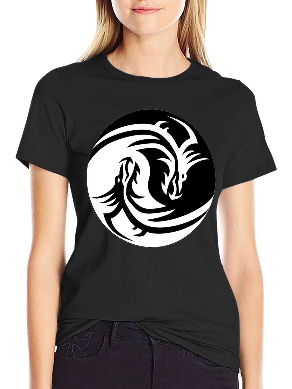 Yin Yang Dragon Graphic Tee - Unisex Black T-Shirt