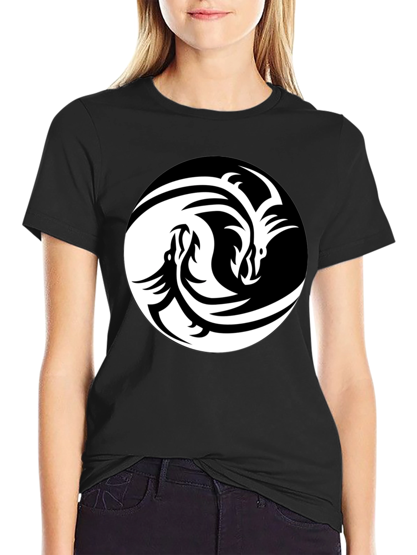 Yin Yang Dragon Graphic Tee - Unisex Black T-Shirt