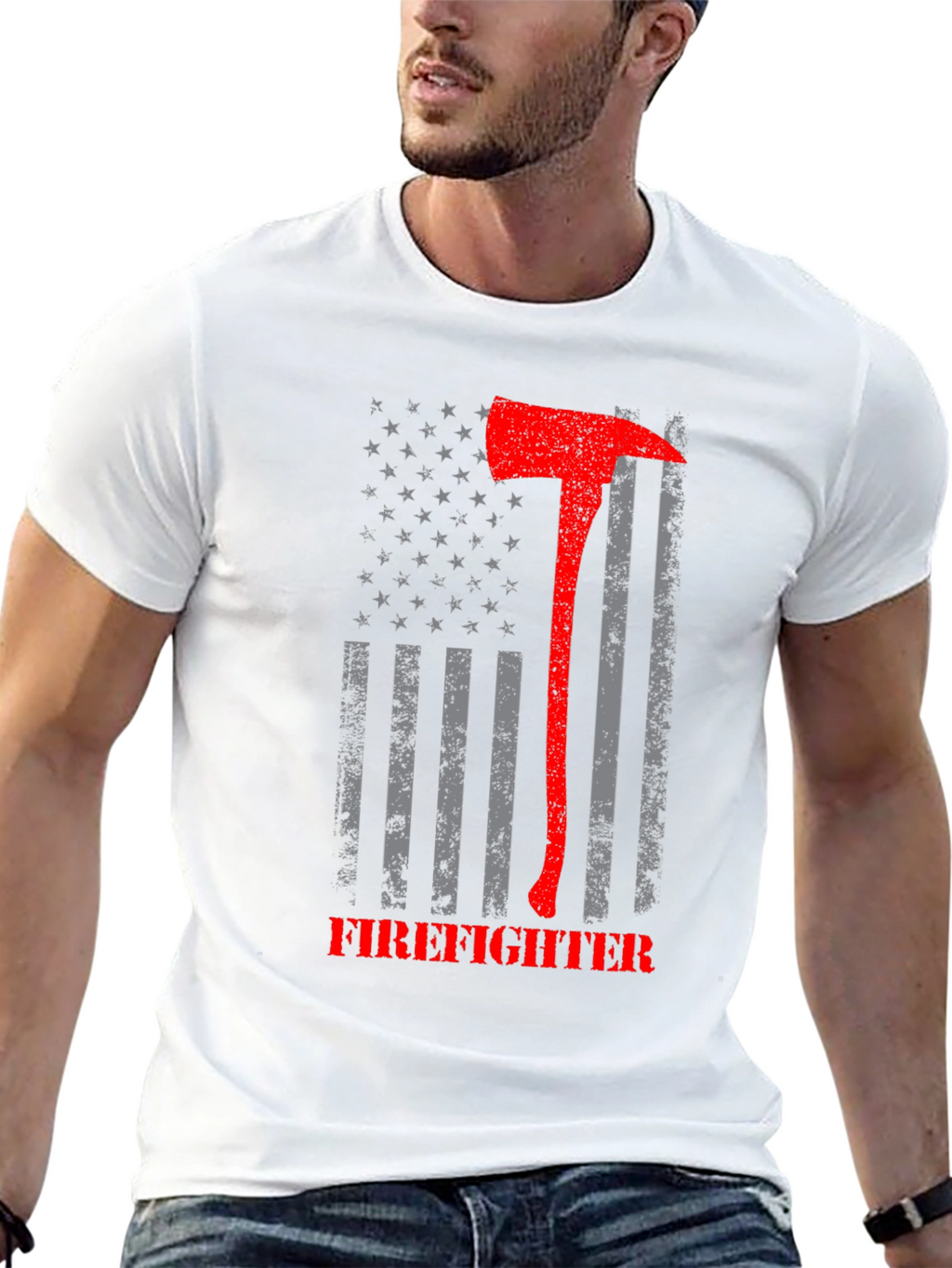 Firefighter Axe American Flag Graphic T-Shirt