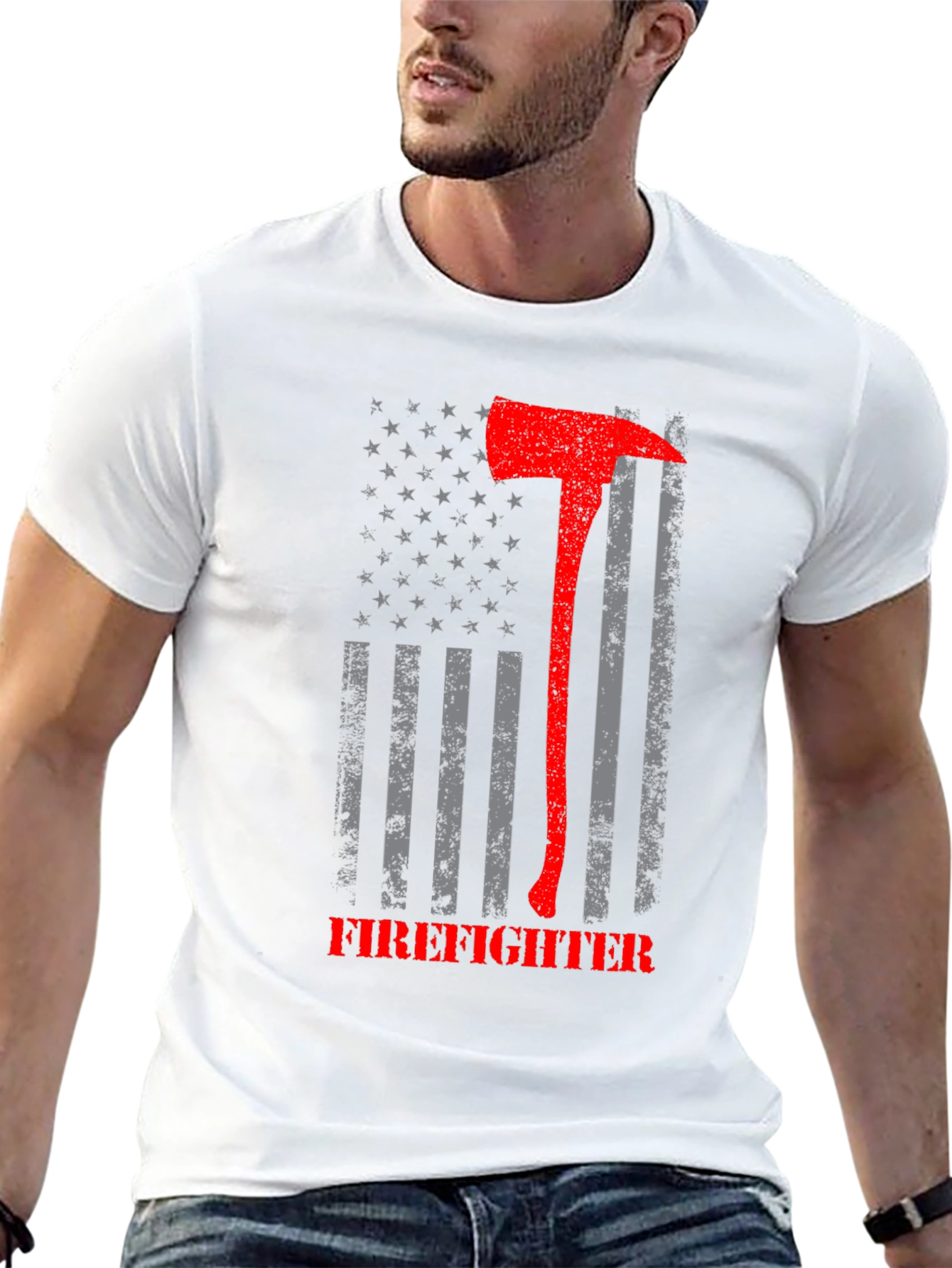 Firefighter Axe American Flag Graphic T-Shirt