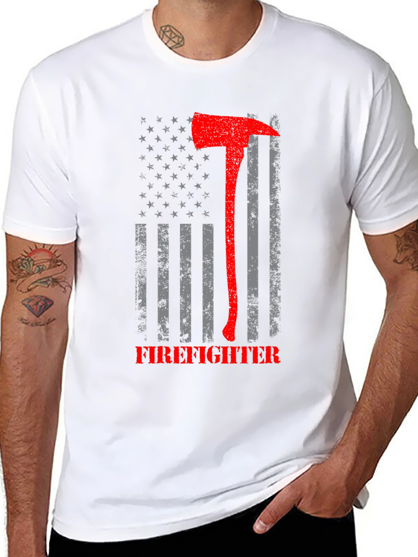 Firefighter Axe American Flag Graphic T-Shirt