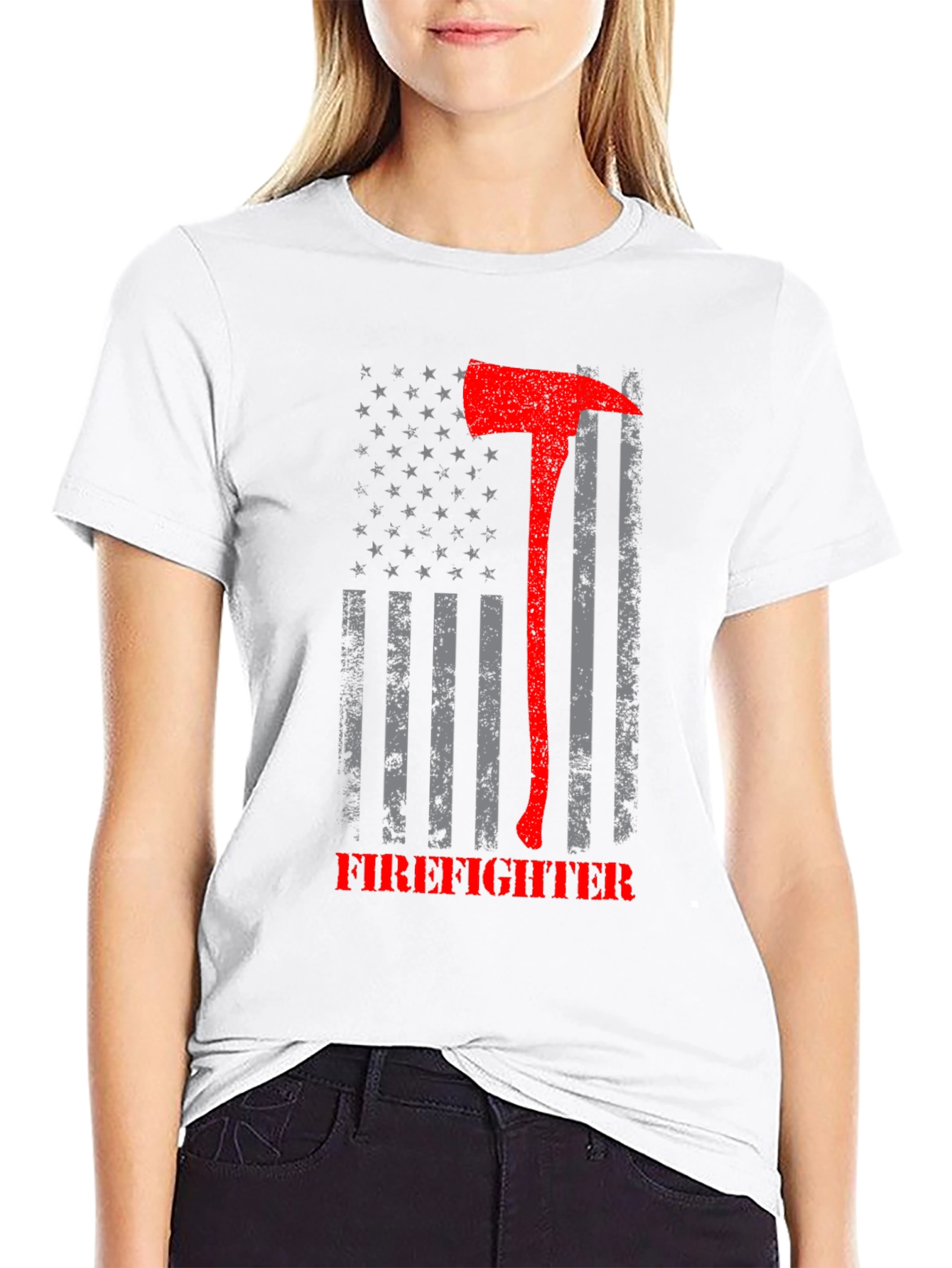 Firefighter Axe American Flag Graphic T-Shirt