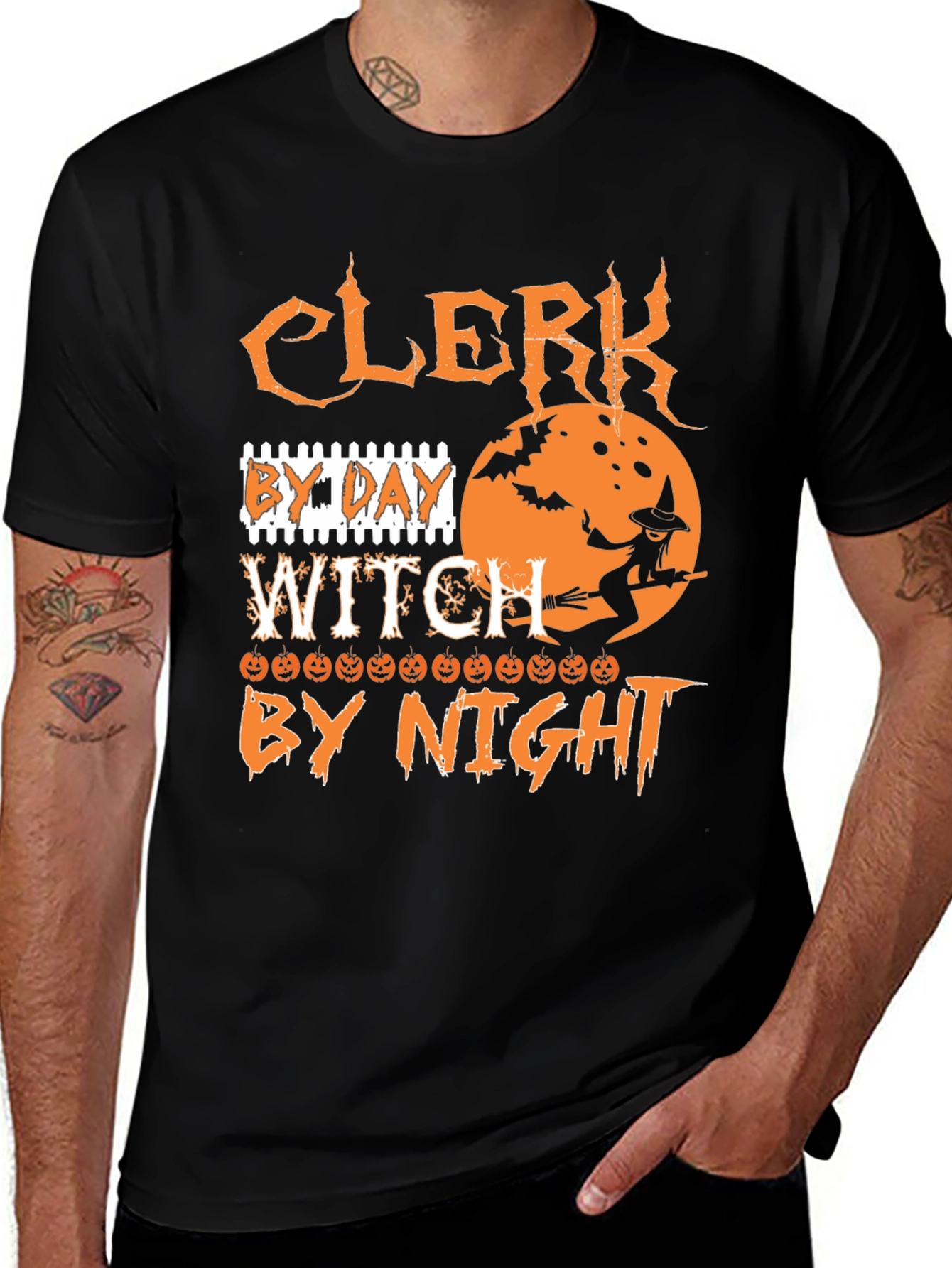Clerk By Day Witch By Night Halloween T-Shirt