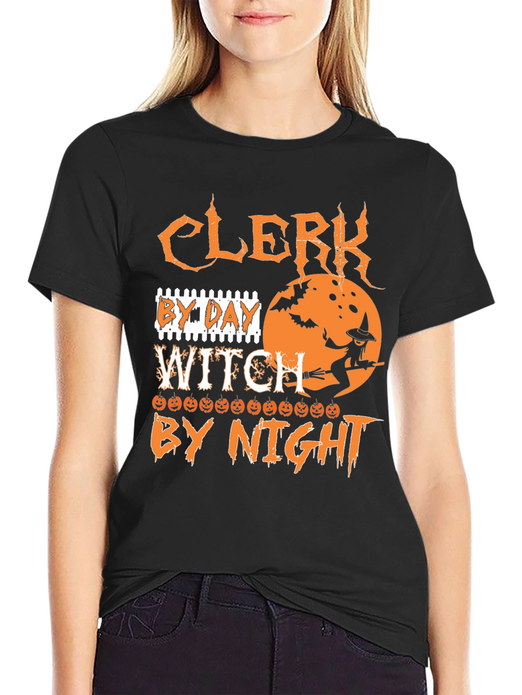 Clerk By Day Witch By Night Halloween T-Shirt