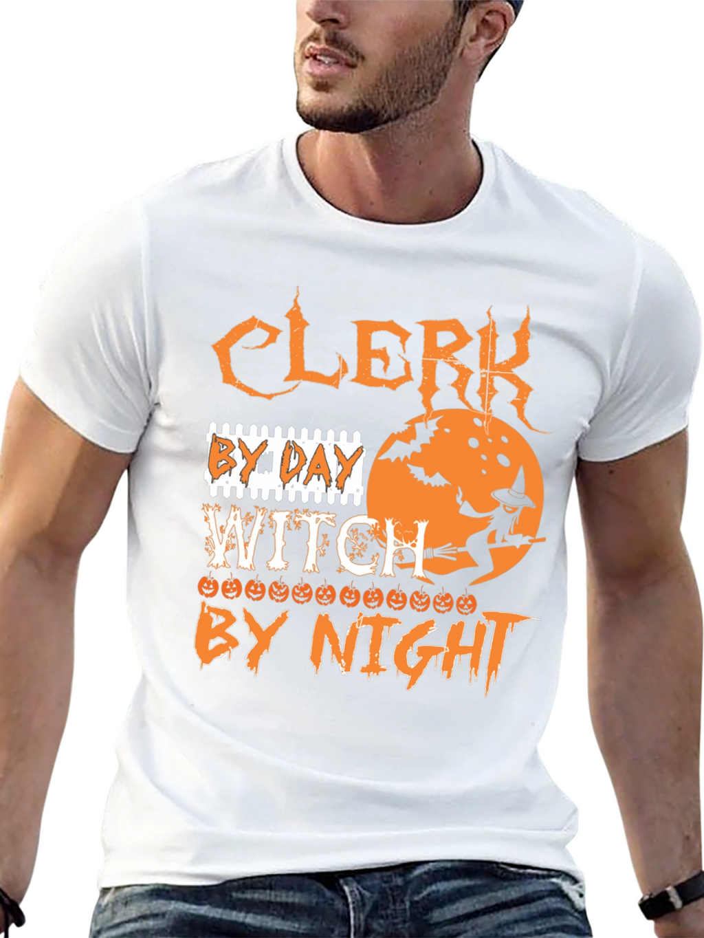 Clerk By Day Witch By Night Halloween T-Shirt
