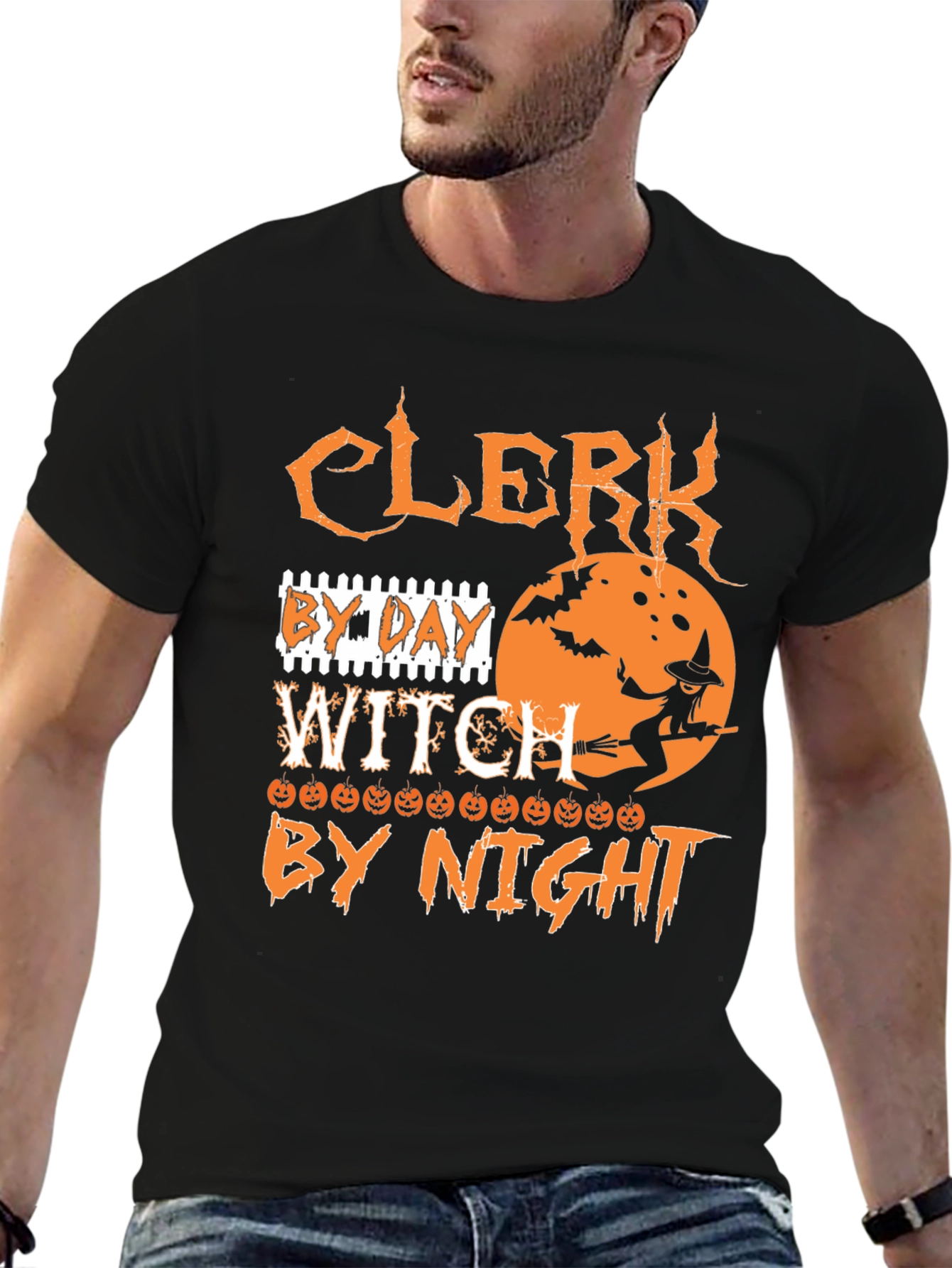 Clerk By Day Witch By Night Halloween T-Shirt