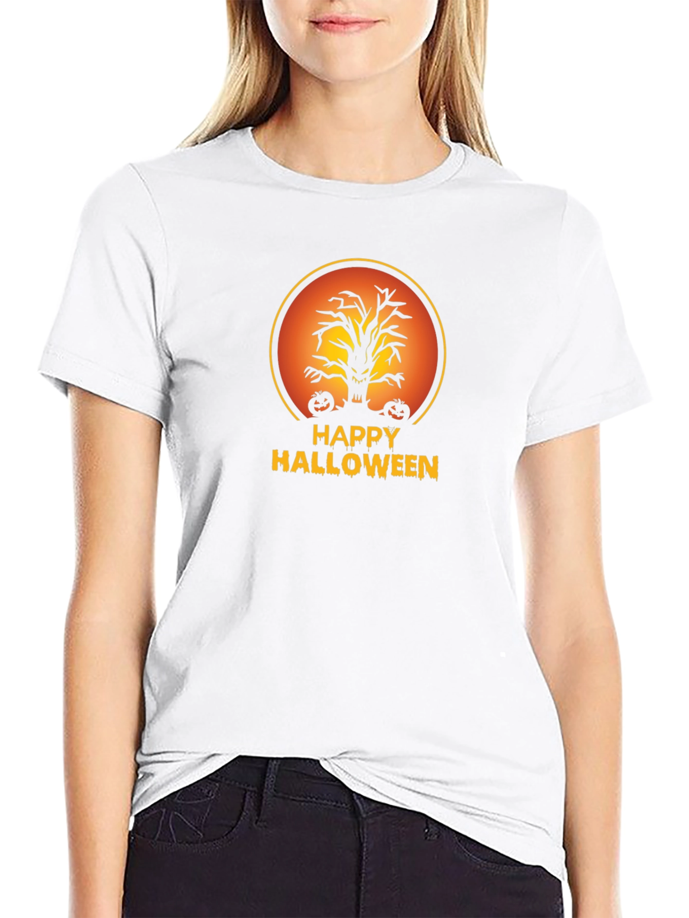 Happy Halloween Tree Black T-Shirt